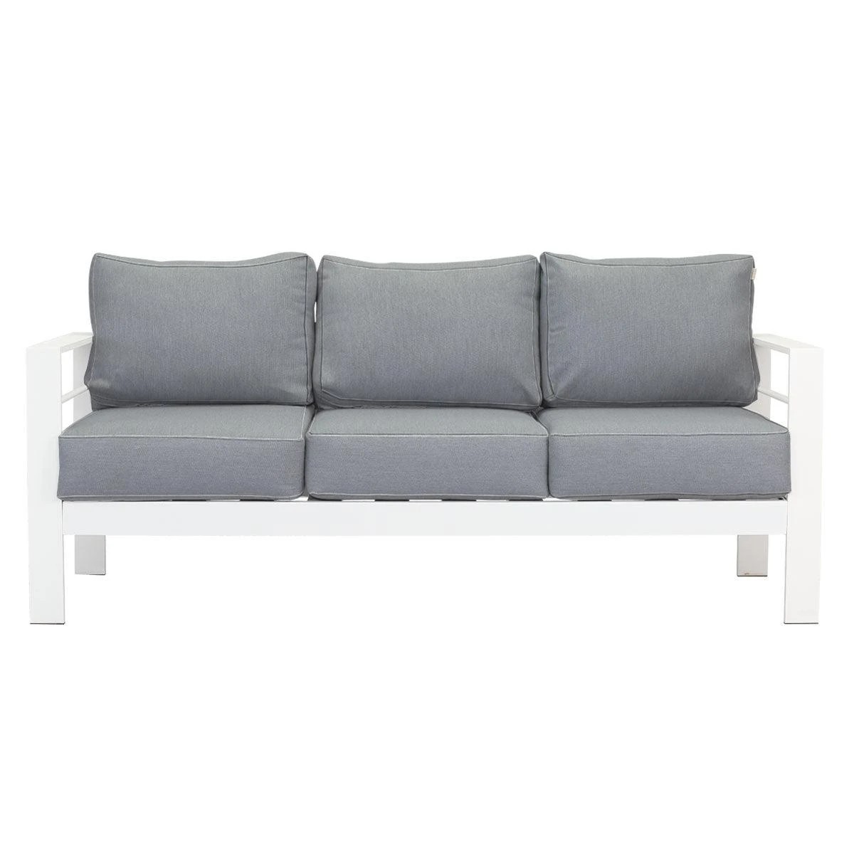3 Moda Living Paris 3 Seater White Aluminium Outdoor Sofa Lounge with Arms - Grey Cushion - White, 3 of 5