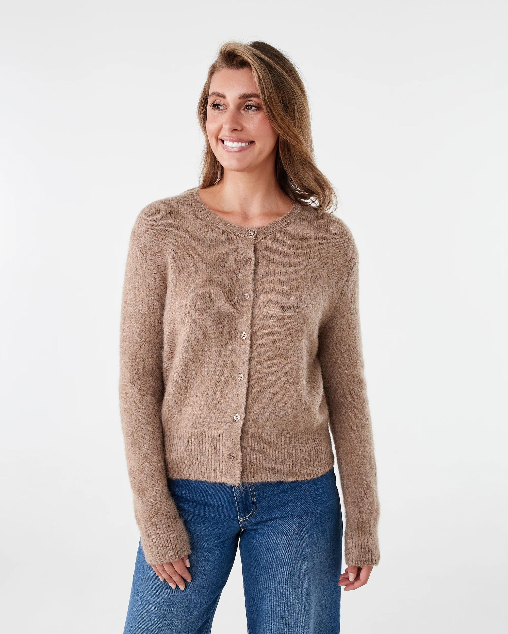 1 Long Sleeve Fluffy Cardigan Natural, 1 of 6