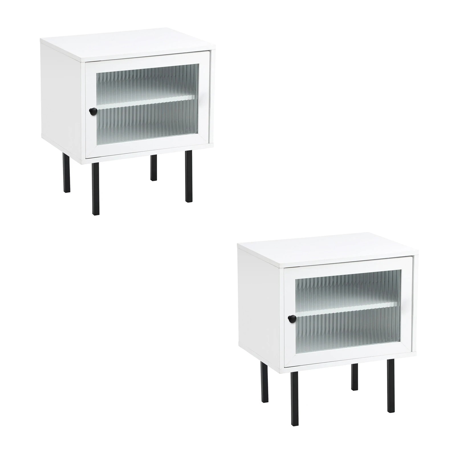 1 Oikiture 2X Bedside Tables Cabinet Storage Nightstand Glass Door Bedroom - White, 1 of 9