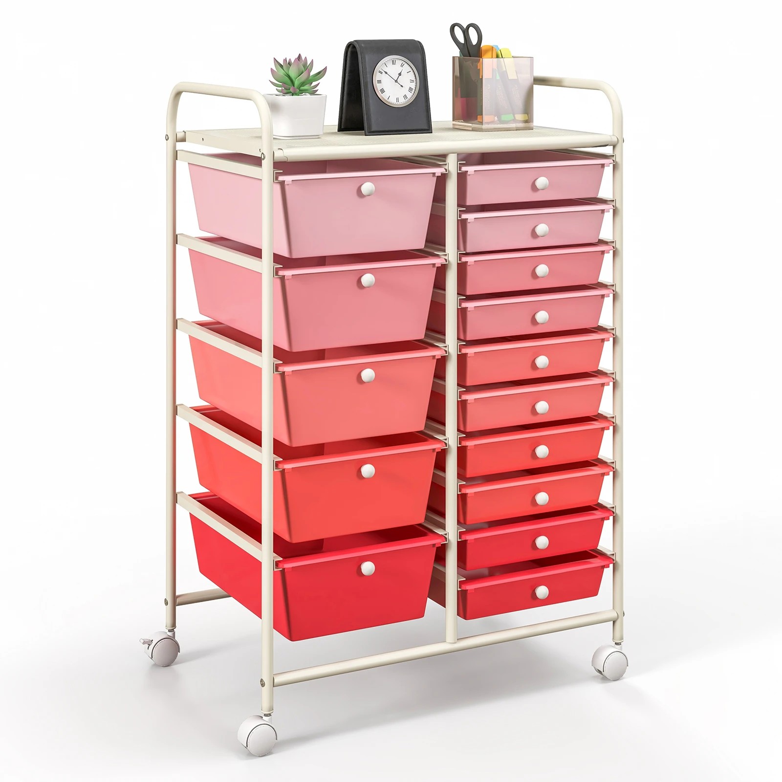 6 Costway 15 Drawers Rolling Storage Cart Mobile Utility Trolley - Pink, 6 of 6