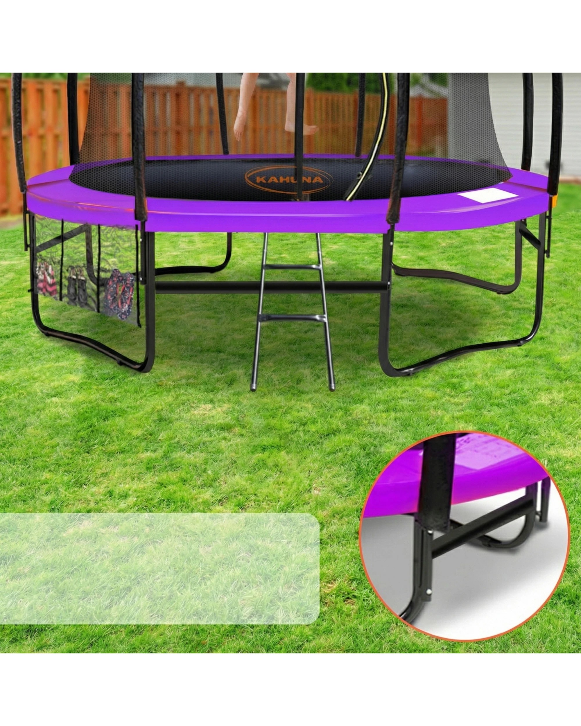 6 Kahuna Trampoline 10 ft with Basketball Set and Roof - Purple, 6 of 9