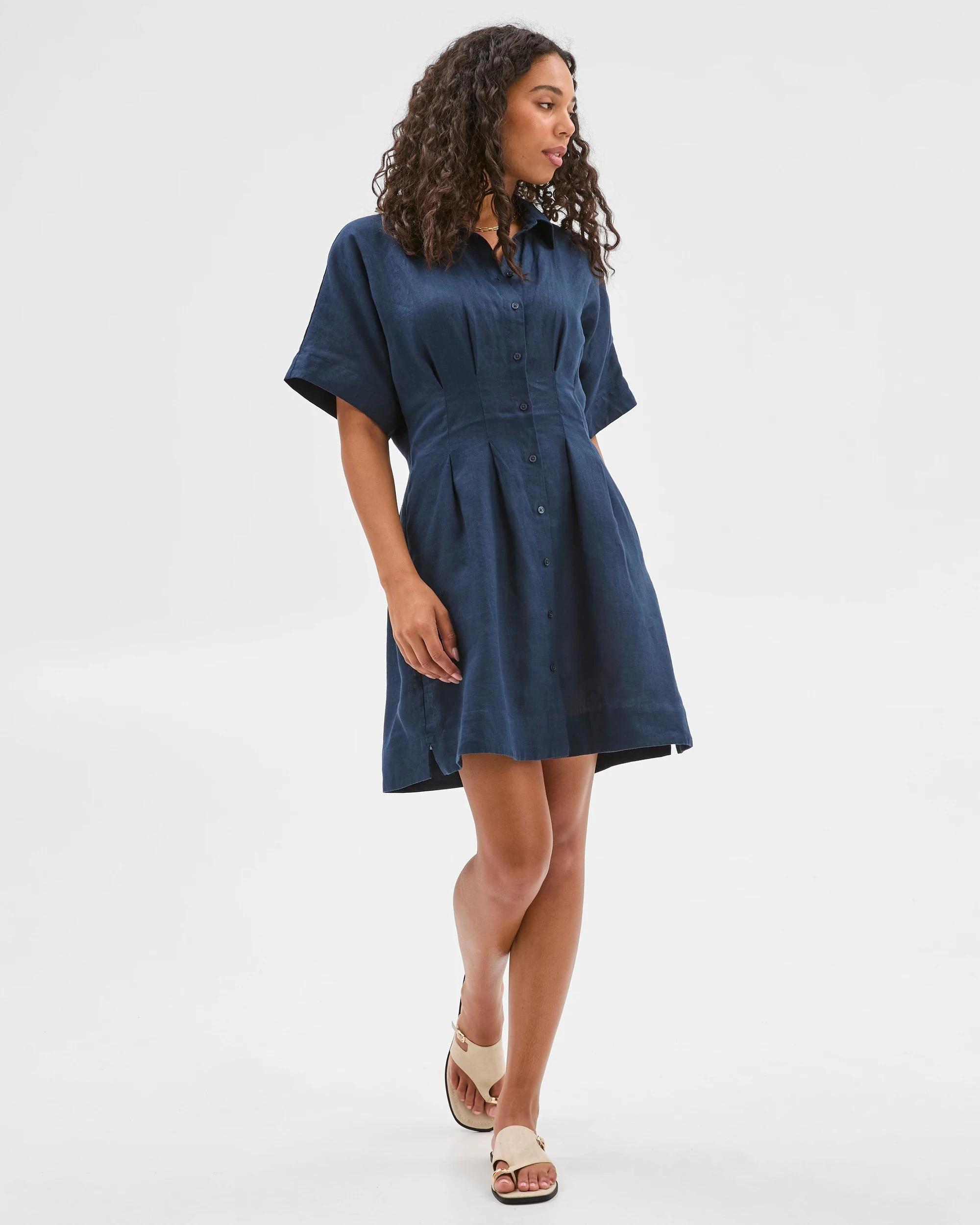 3 Target European Linen Shirt Mini Dress NAVY BLUE, 3 of 7