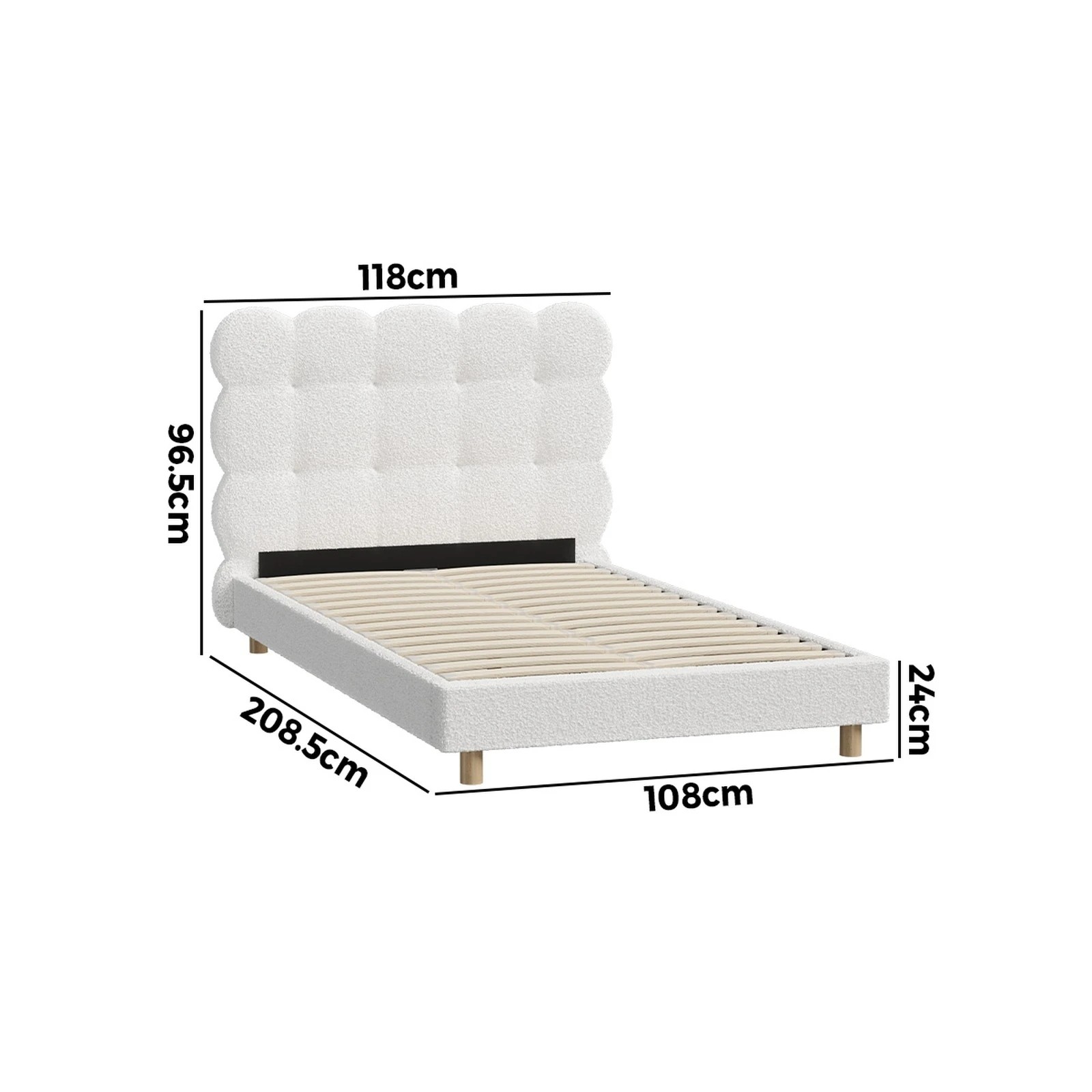 2 Oikiture Bed Frame King Single Tufted Bedhead Boucle Fabric - White, 2 of 9