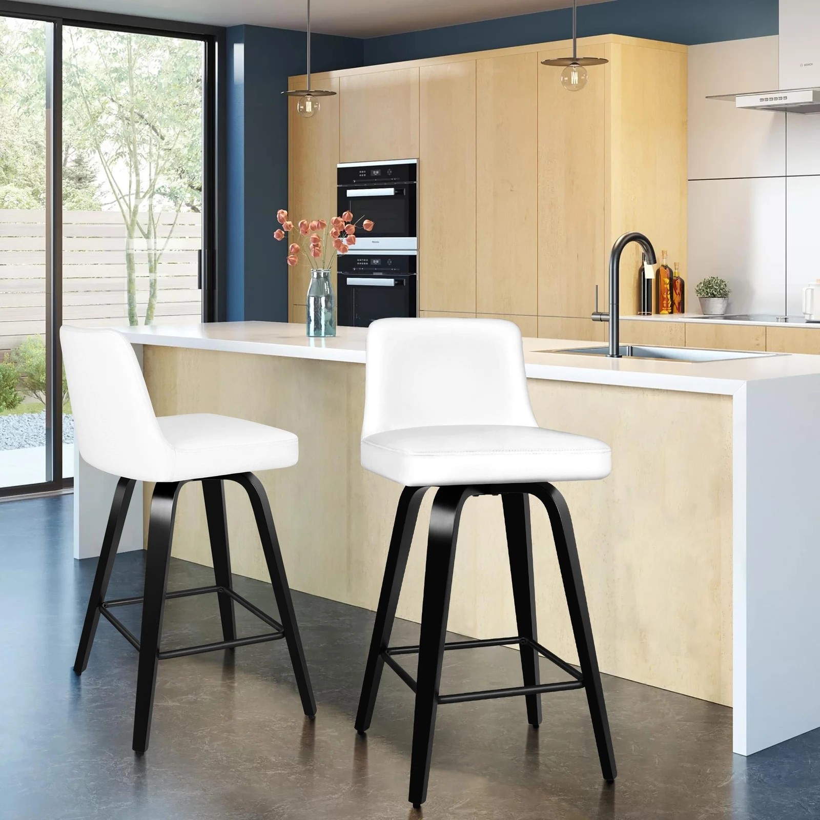 2 Alfordson 2x Swivel Bar Stools Bailey Kitchen Wooden Dining Chair - White, 2 of 10