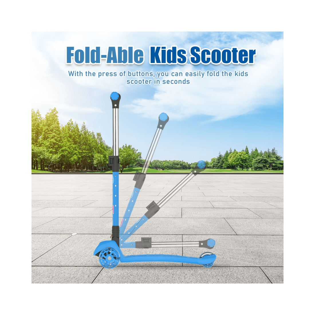 10 Advwin Foldable Kids Scooter w/ Music Light Up 3 Wheels Blue, 10 of 10