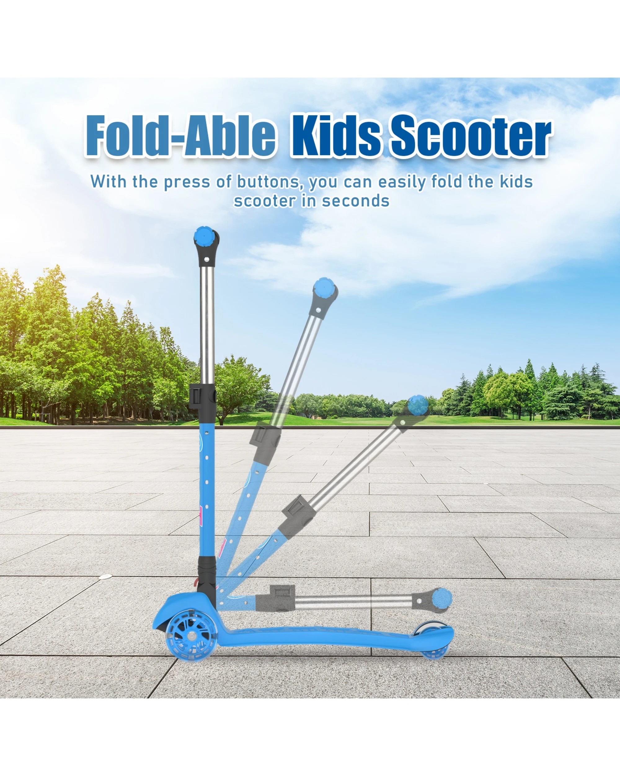 10 Advwin Foldable Kids Scooter w/ Music Light Up 3 Wheels Blue, 10 of 10