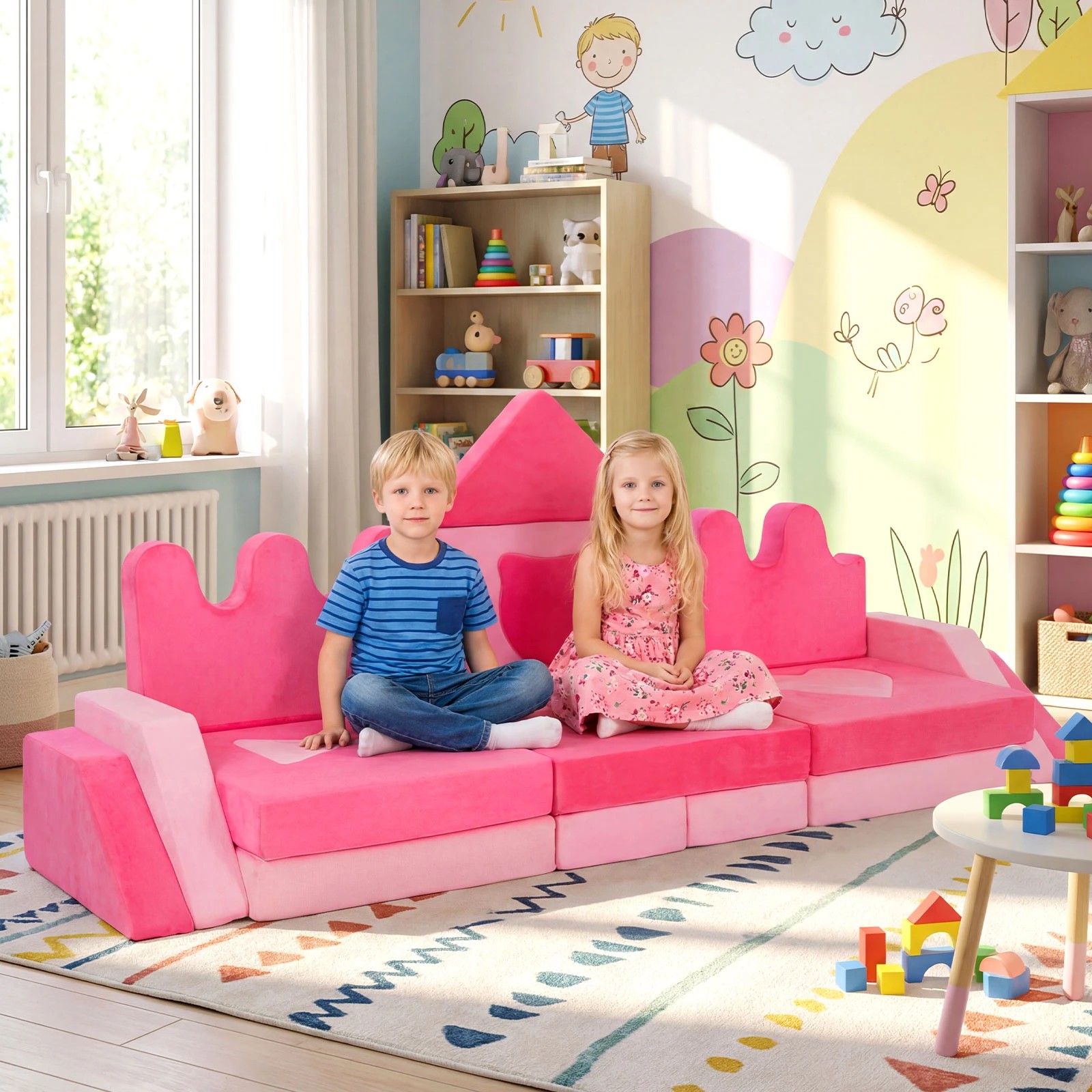 4 Costway 14PC Play Couch Modular Foam Climbing Blocks Lounge Sofa - Pink, 4 of 4