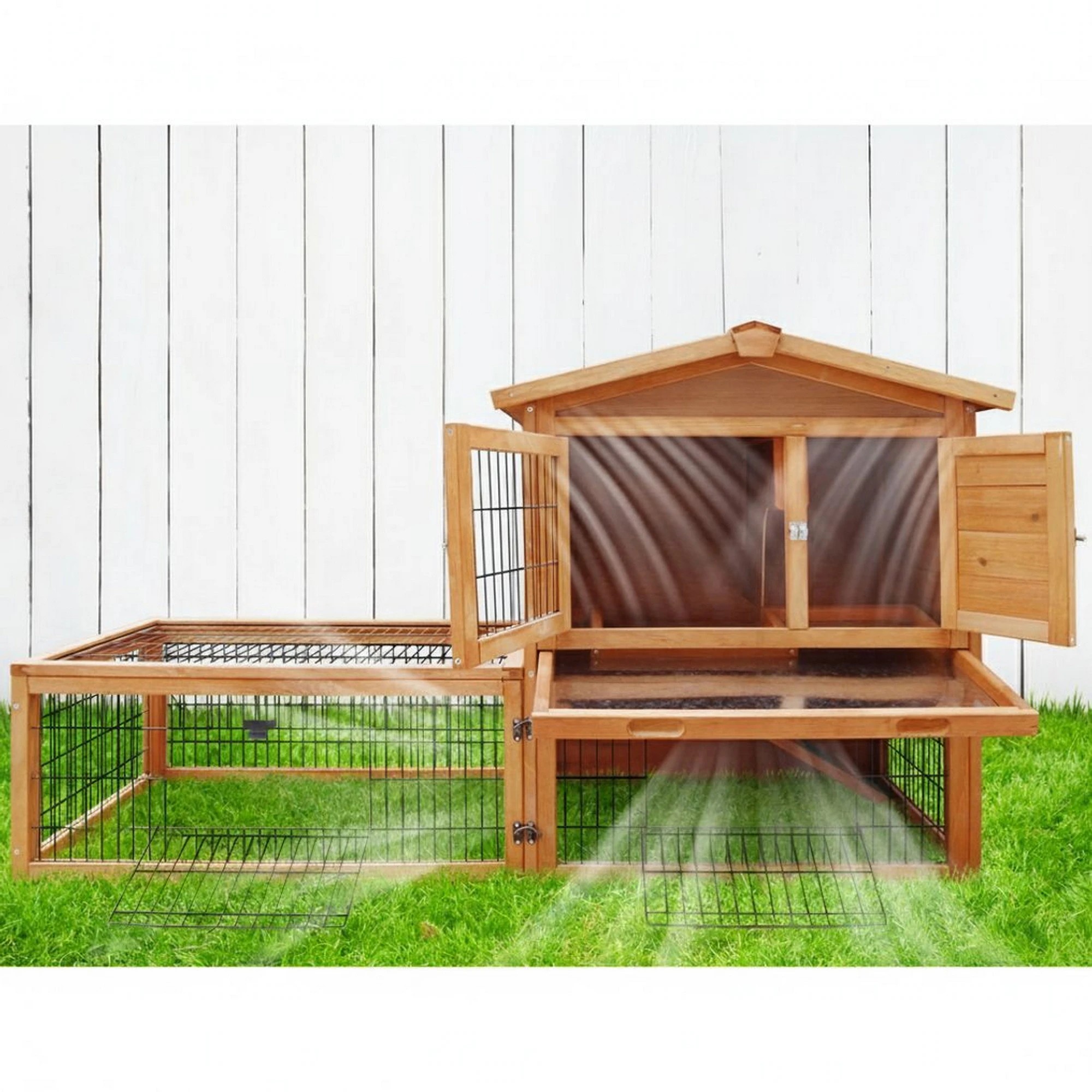 6 i.Pet Chicken Coop Rabbit Hutch Large Run Wooden Cage Pet House Outdoor Bunny - Brown, 6 of 9