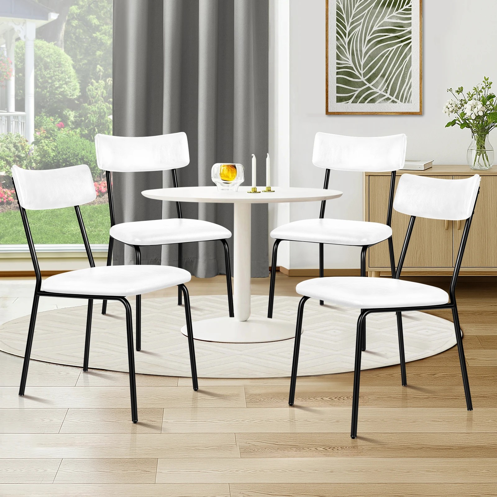 2 Alfordson 4x Dining Chairs Accent Kitchen Lounge Curved Back PU Leather - White, 2 of 9