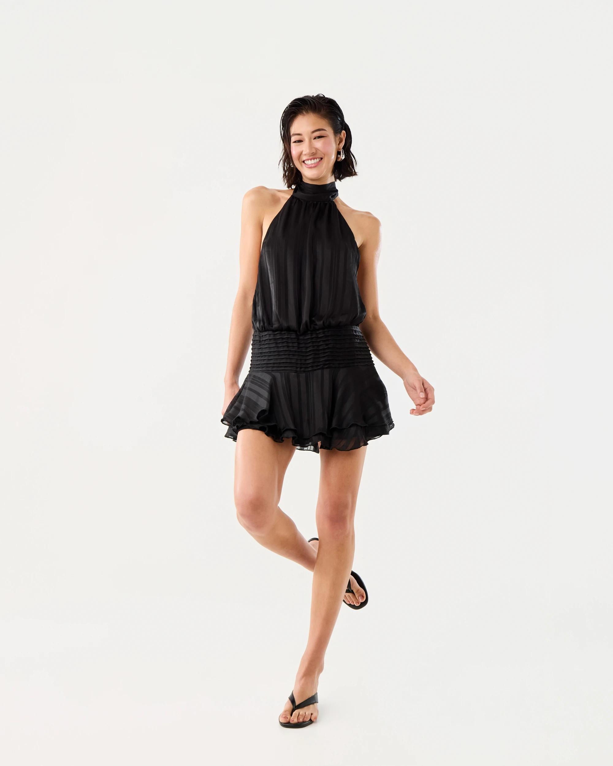 2 Sleeveless Flutter Mini Dress Black, 2 of 9