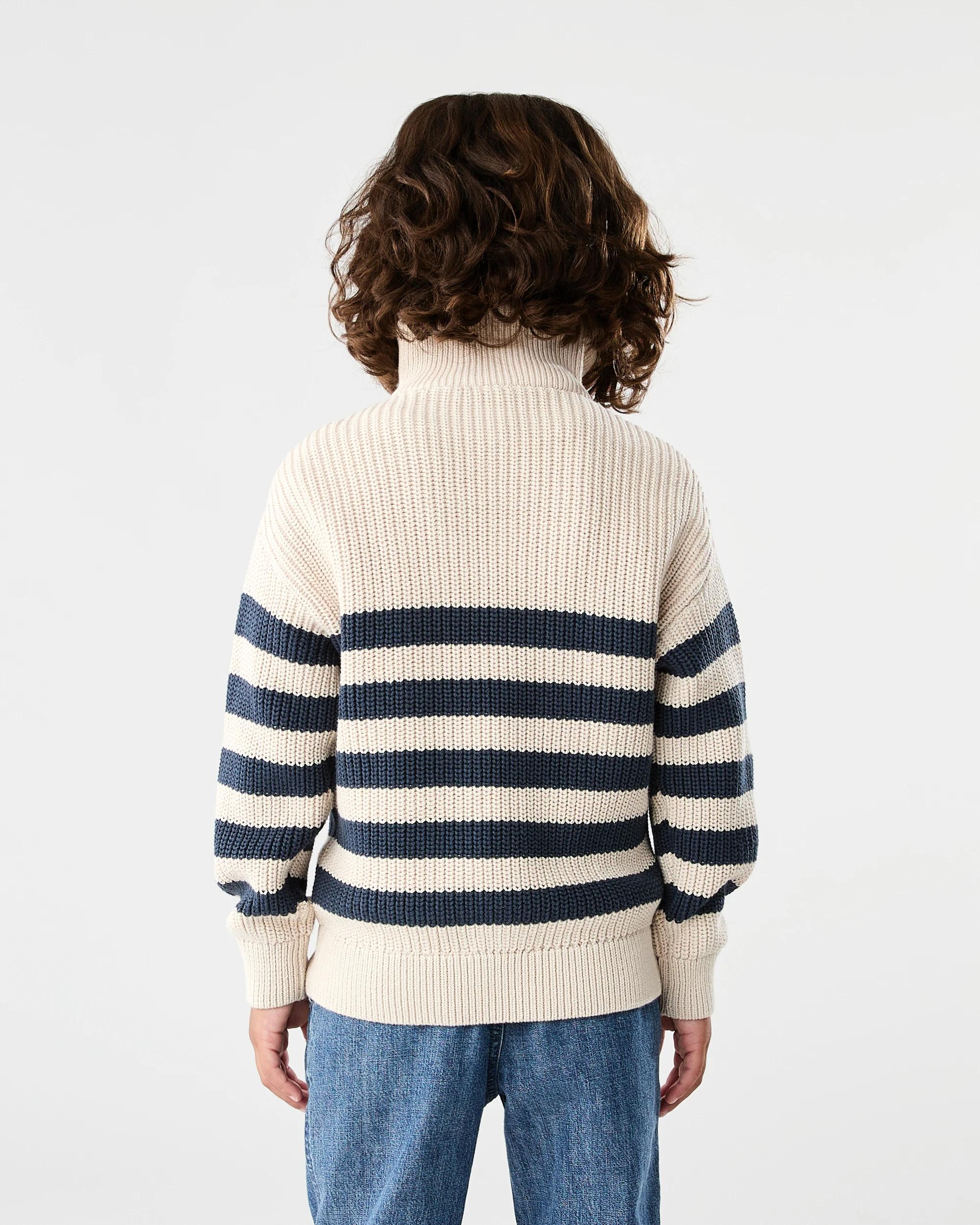 2 Funnel Neck Knit Jumper Bge Stripe, 2 of 5
