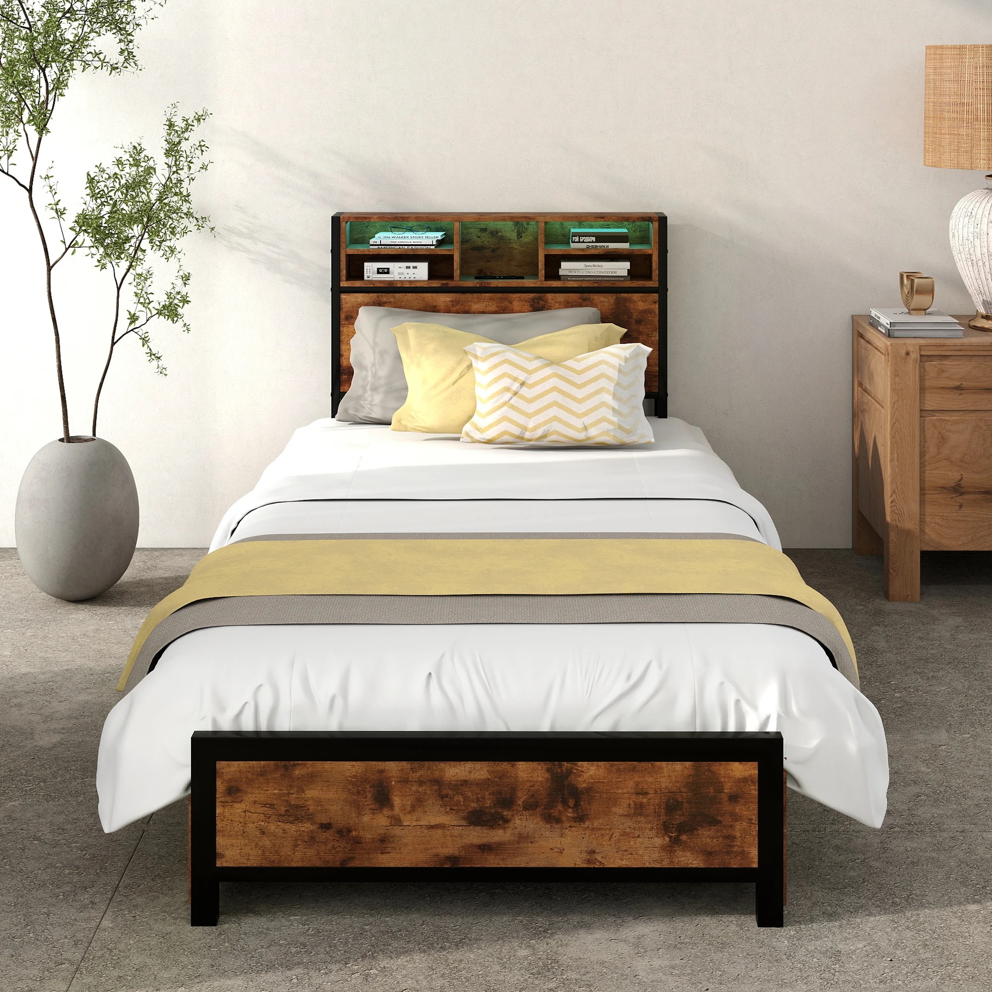 8 Levede Single  Bed Frame Industrial with LED and Charging Station, 8 of 9