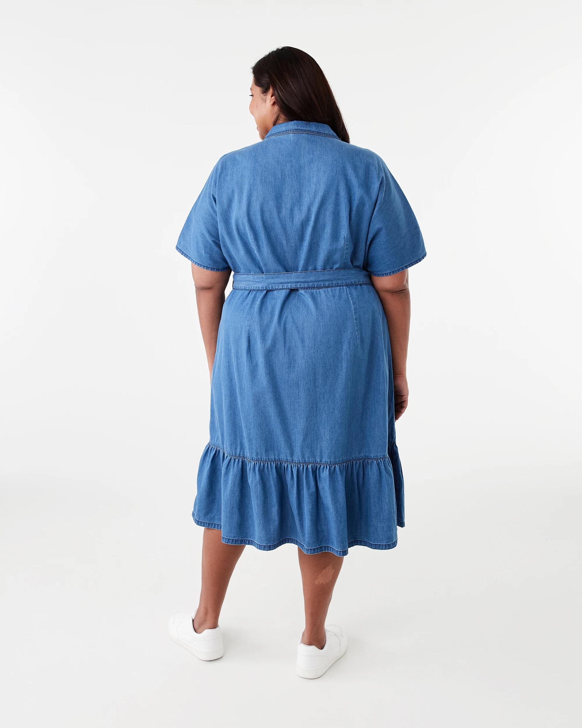 3 Curve Short Sleeve Button Through Midi Dress Blu M Wsh, 3 of 8