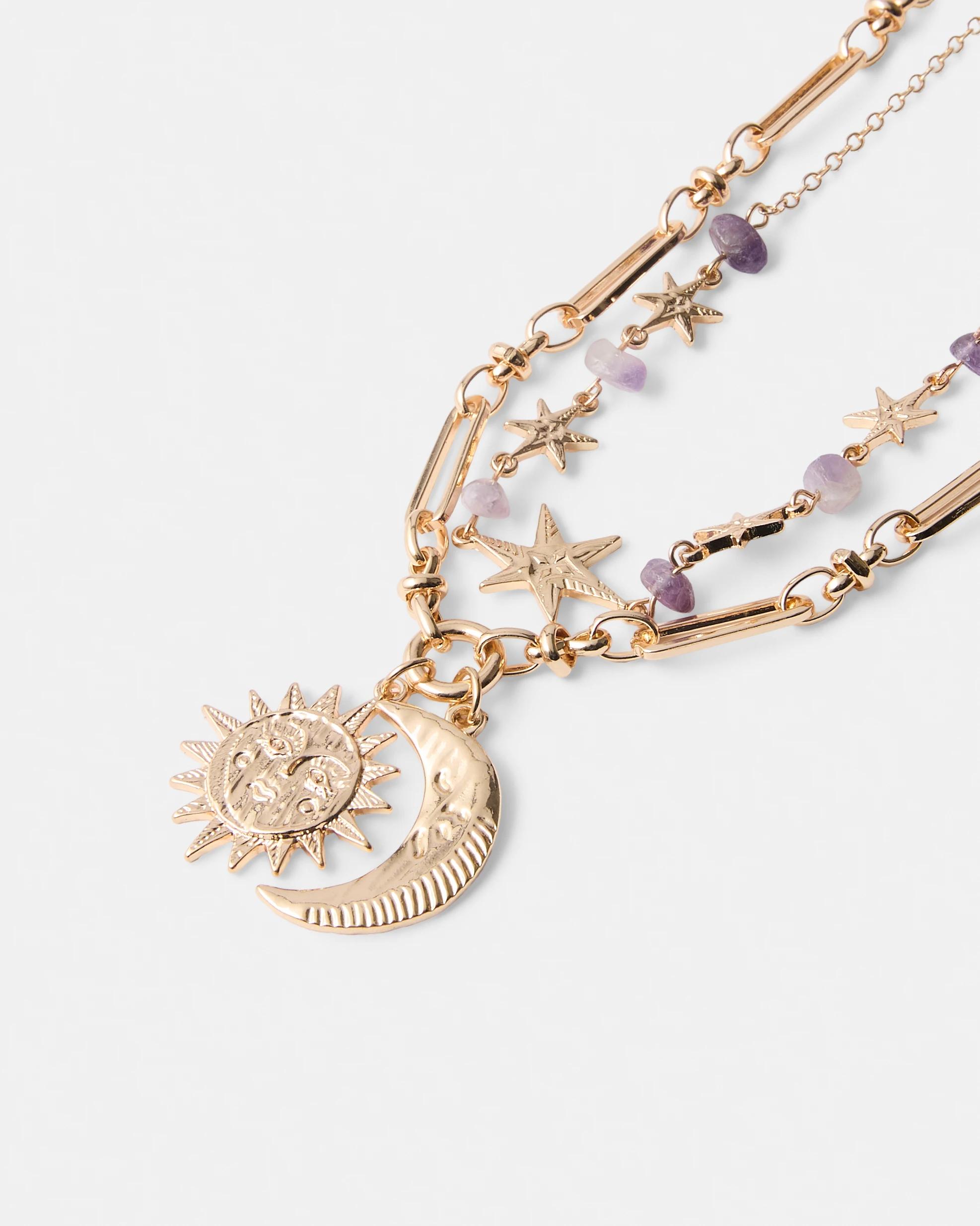 2 2 Pack Celestial Charm Necklace - Purple and Gold Tone Gold, 2 of 4