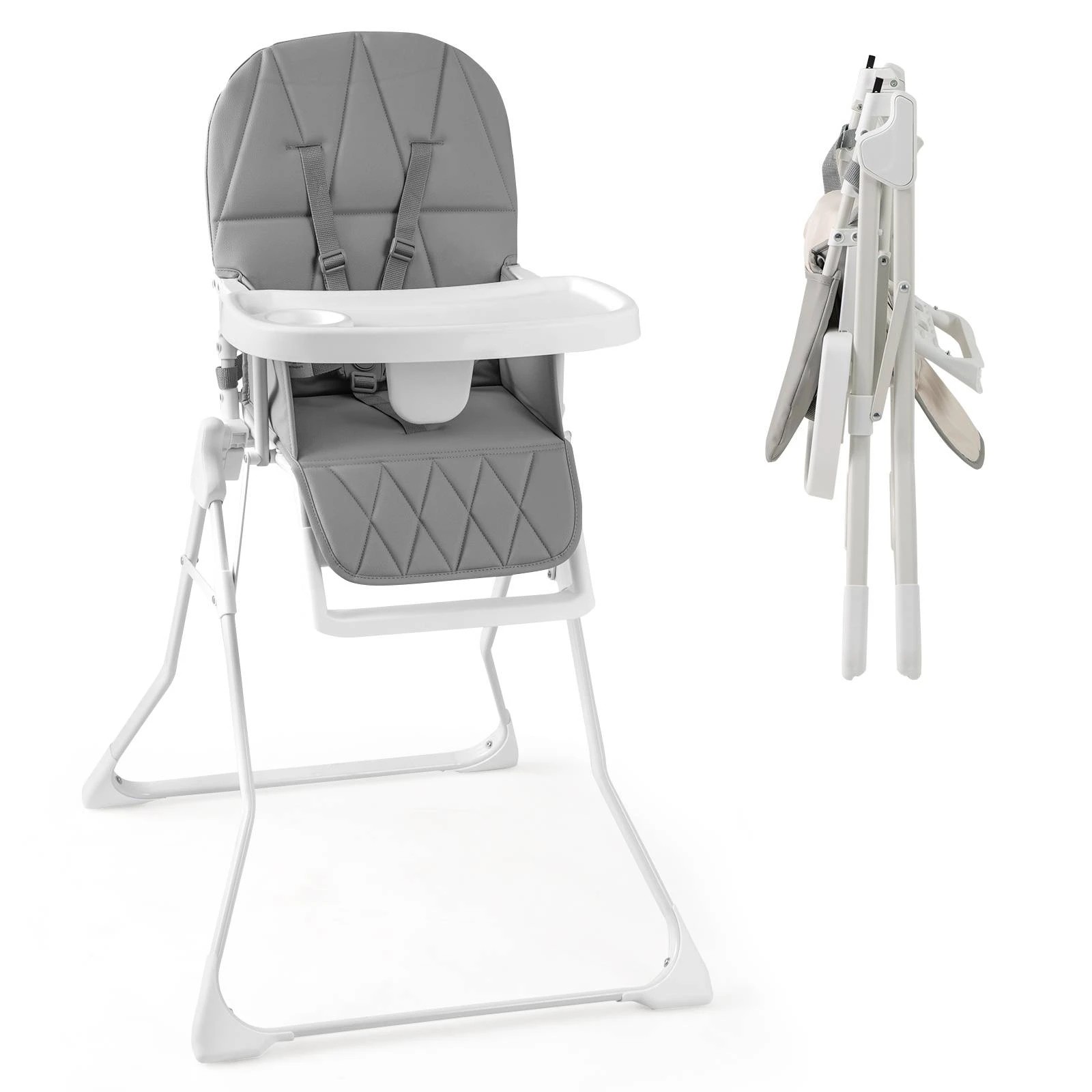 1 Costway Foldable Baby High Chair Portable Feeding Highchair - Grey, 1 of 3