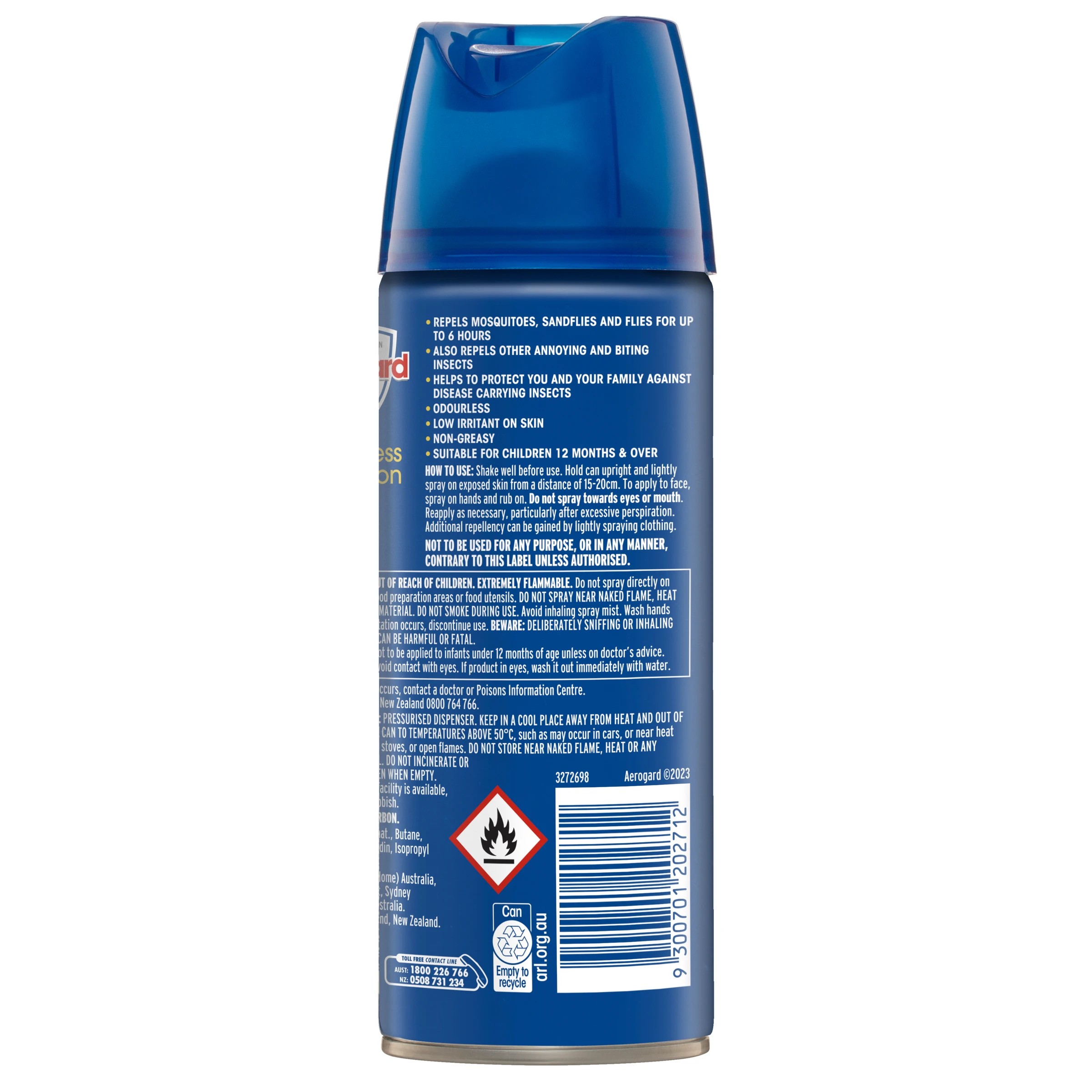 3 Aerogard Body Odourless Protection Insect Repellent Aerosol Spray 300g - Blue, 3 of 7