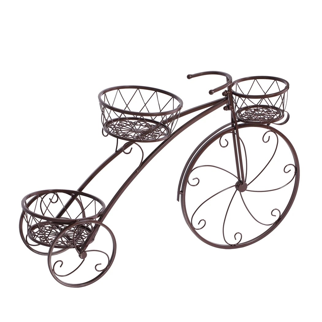 2 Levede Bicycle Shape Metal Plant Stand with 3 Plant Pots Space - Bronze, 2 of 8