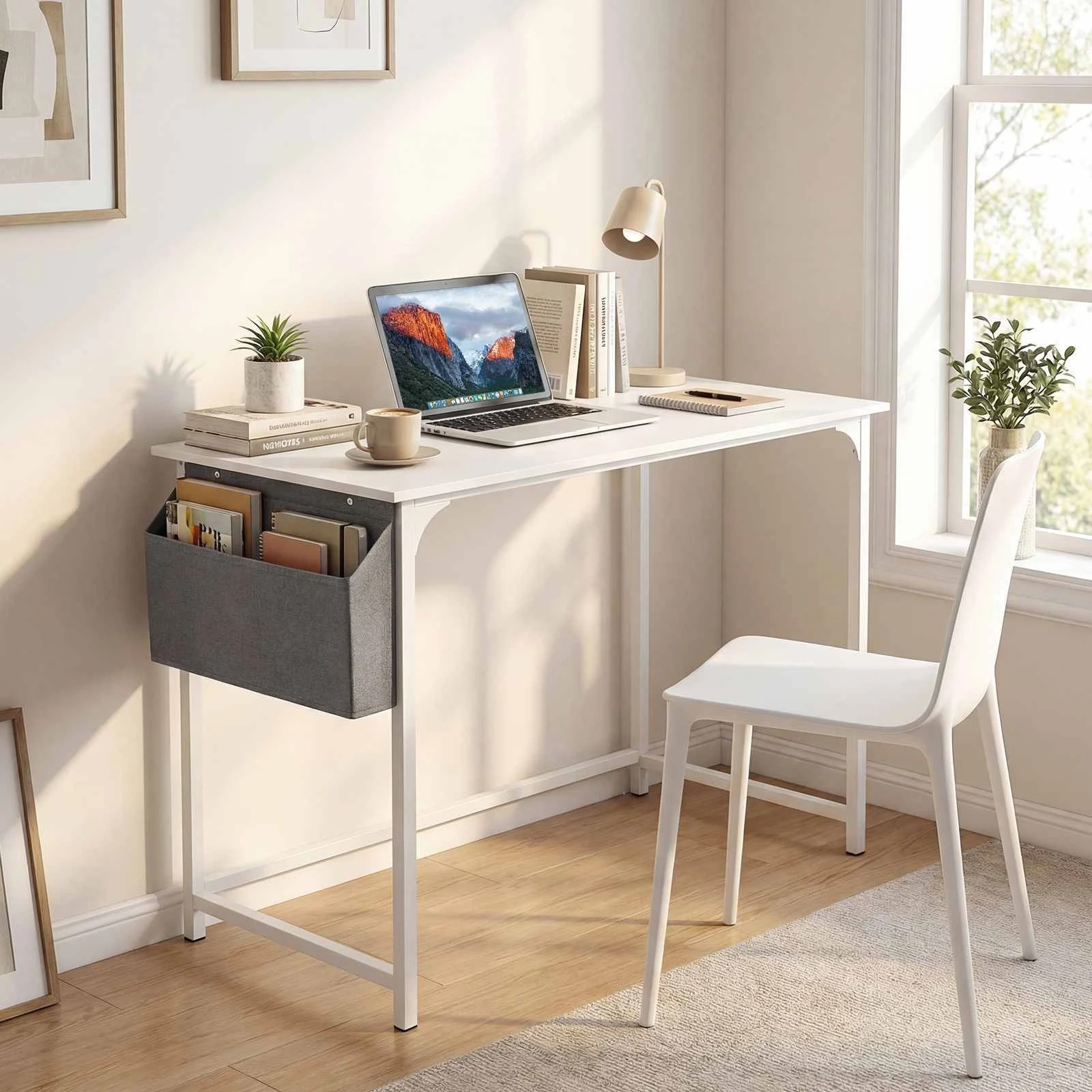 3 Costway Computer Desk Study Writing Table w/Storage Bag & Hanging Hook - White, 3 of 3