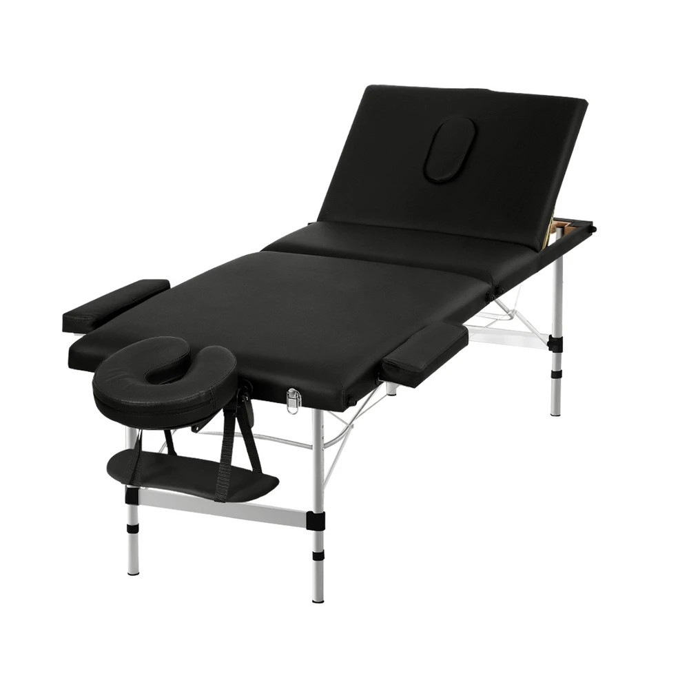1 Zenses Massage Table 65cm Portable 3 Fold Aluminium Beauty Bed - Black, 1 of 6