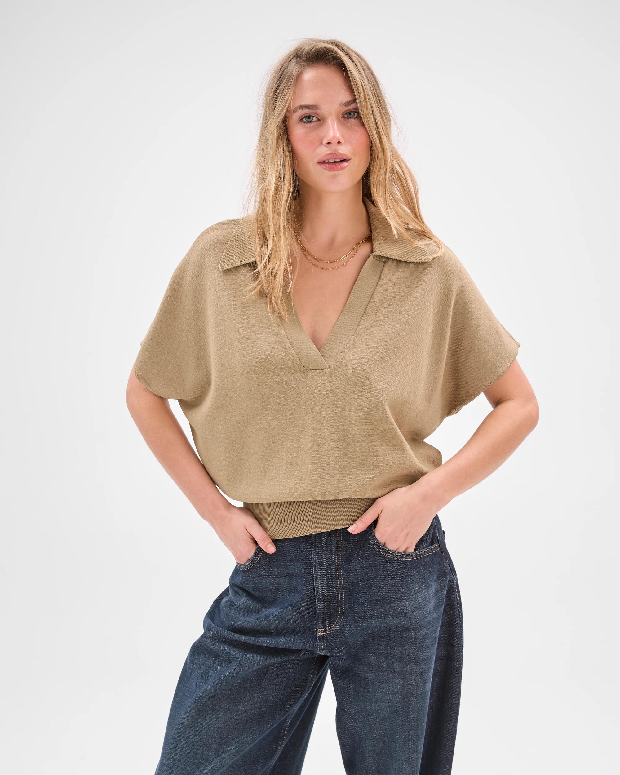4 Lily Loves Basque Detail Polo Top CRUSHED LEAF, 4 of 8