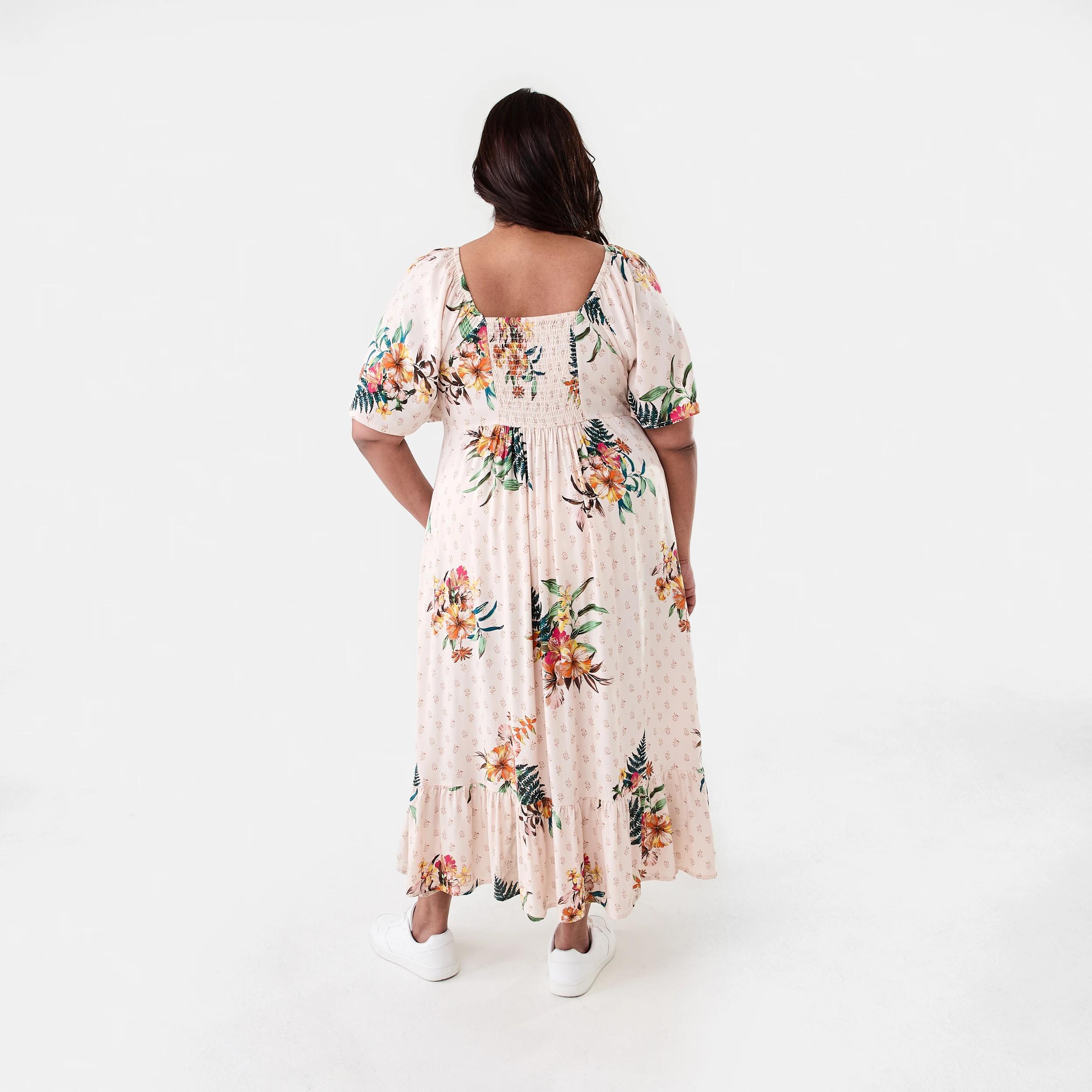 3 Curve Short Sleeve Square Neck Midi Dress Boho Trop, 3 of 8