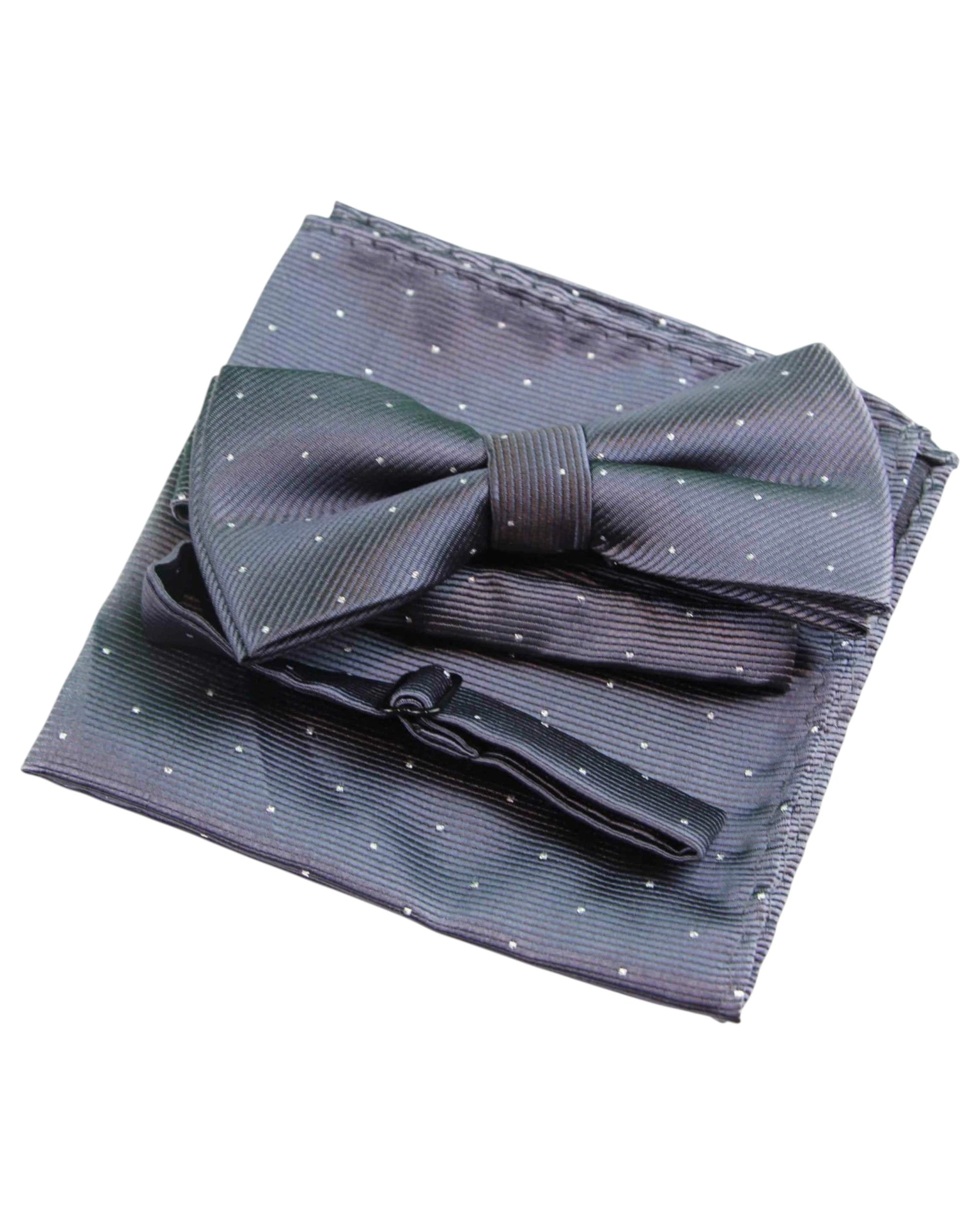 1 Zasel Mens Dark Grey With Silver Stars Matching Bow Tie & Pocket Square Set - Multi, 1 of 4