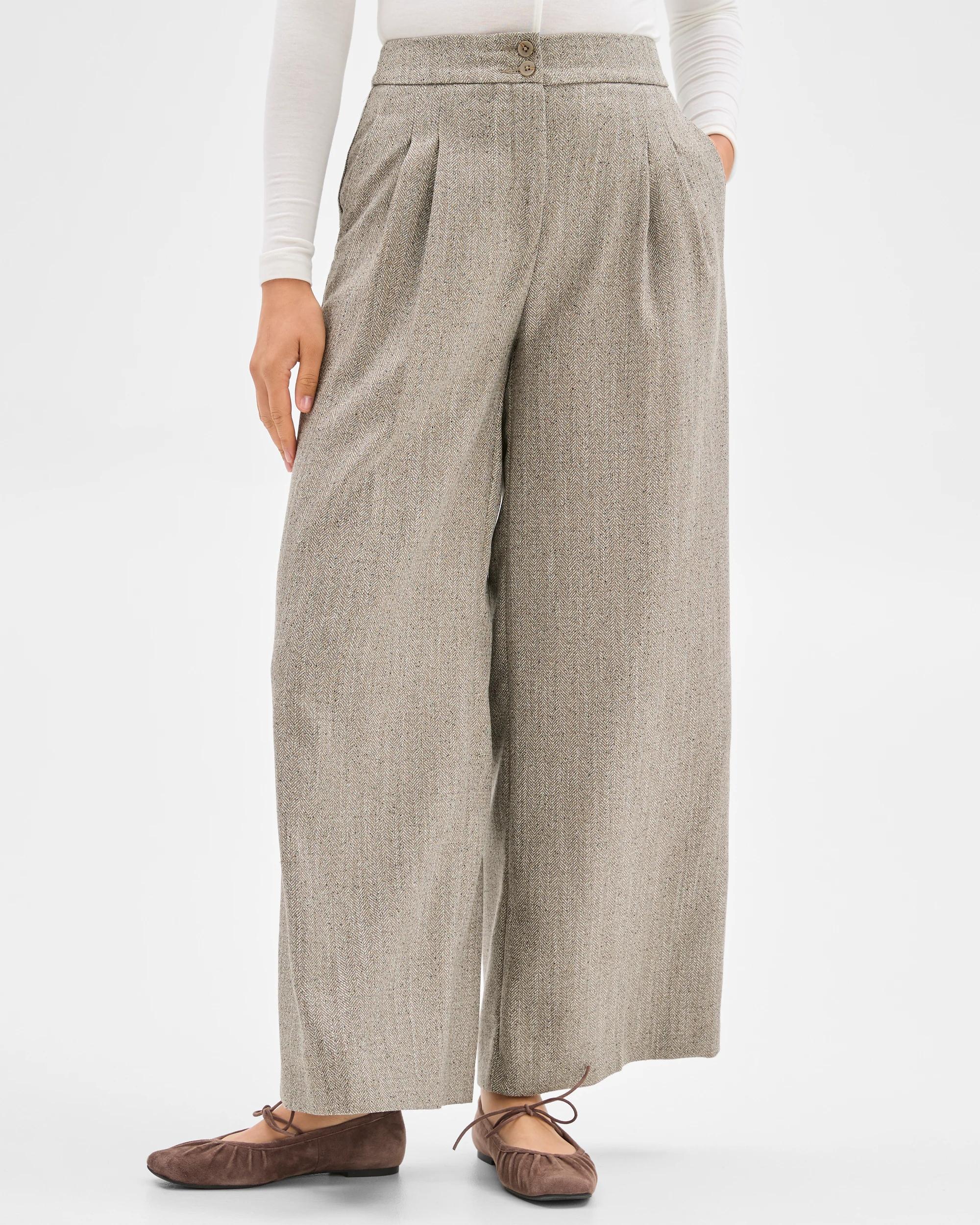2 Preview Herringbone Wide Leg Pants BROWN TWEED, 2 of 10