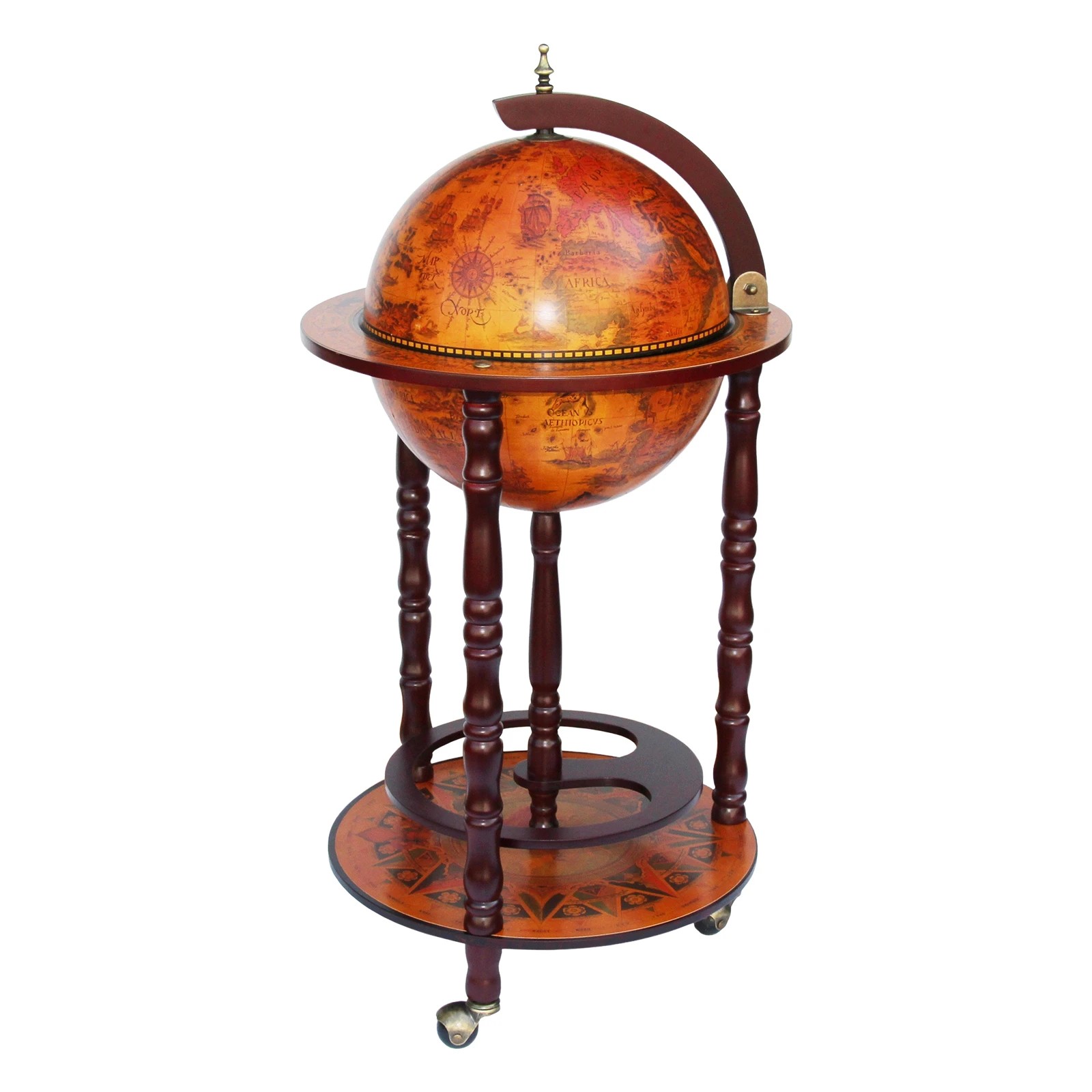 5 LUXSUITE Antique Globe Bar Cart Cabinet Alcohol Wine Drinks Coffee Serving Trolley Round Bottle Storage Mid-century, 5 of 8