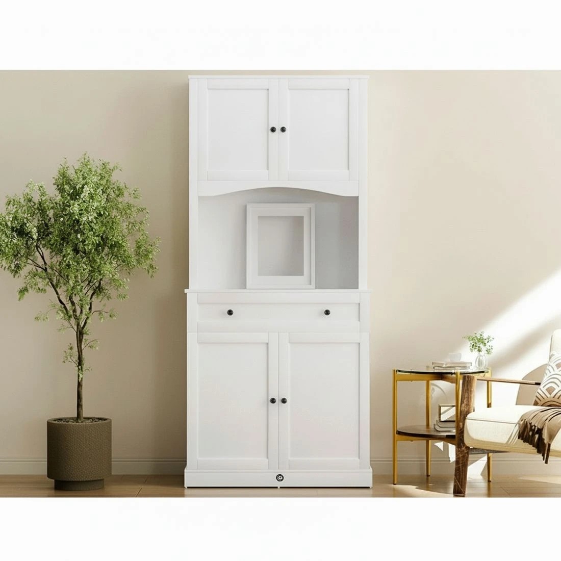6 Artiss Buffet Sideboard Hutch Cabinet - White, 6 of 8