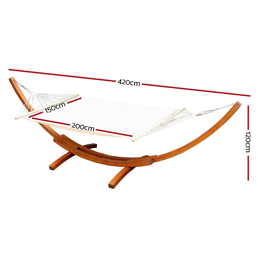 2 Gardeon Hammock Bed Outdoor Camping Garden Timber Hammock with Stand - White, 2 of 6