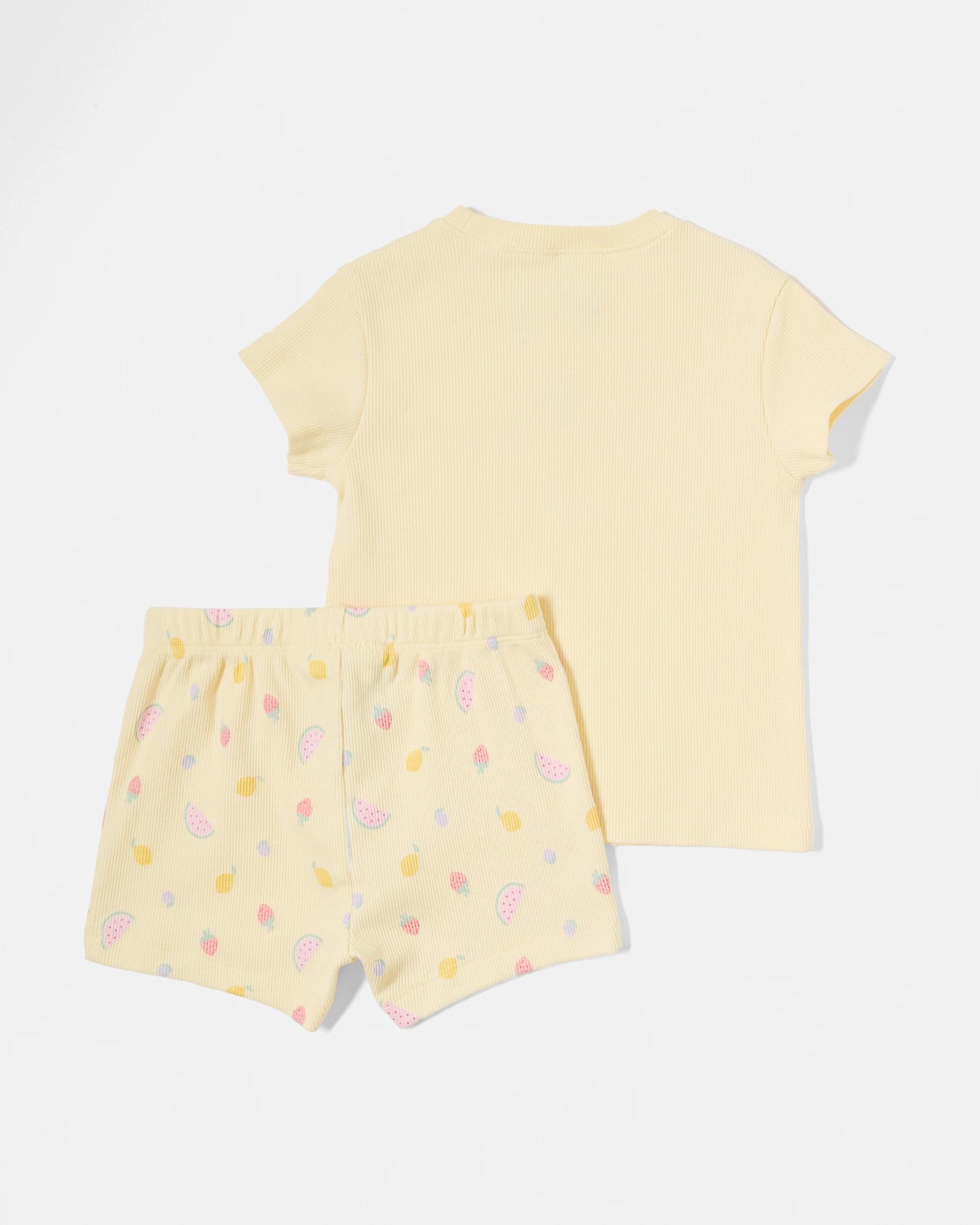 2 Short Sleeve Pyjama Set Ylw Fruit, 2 of 4