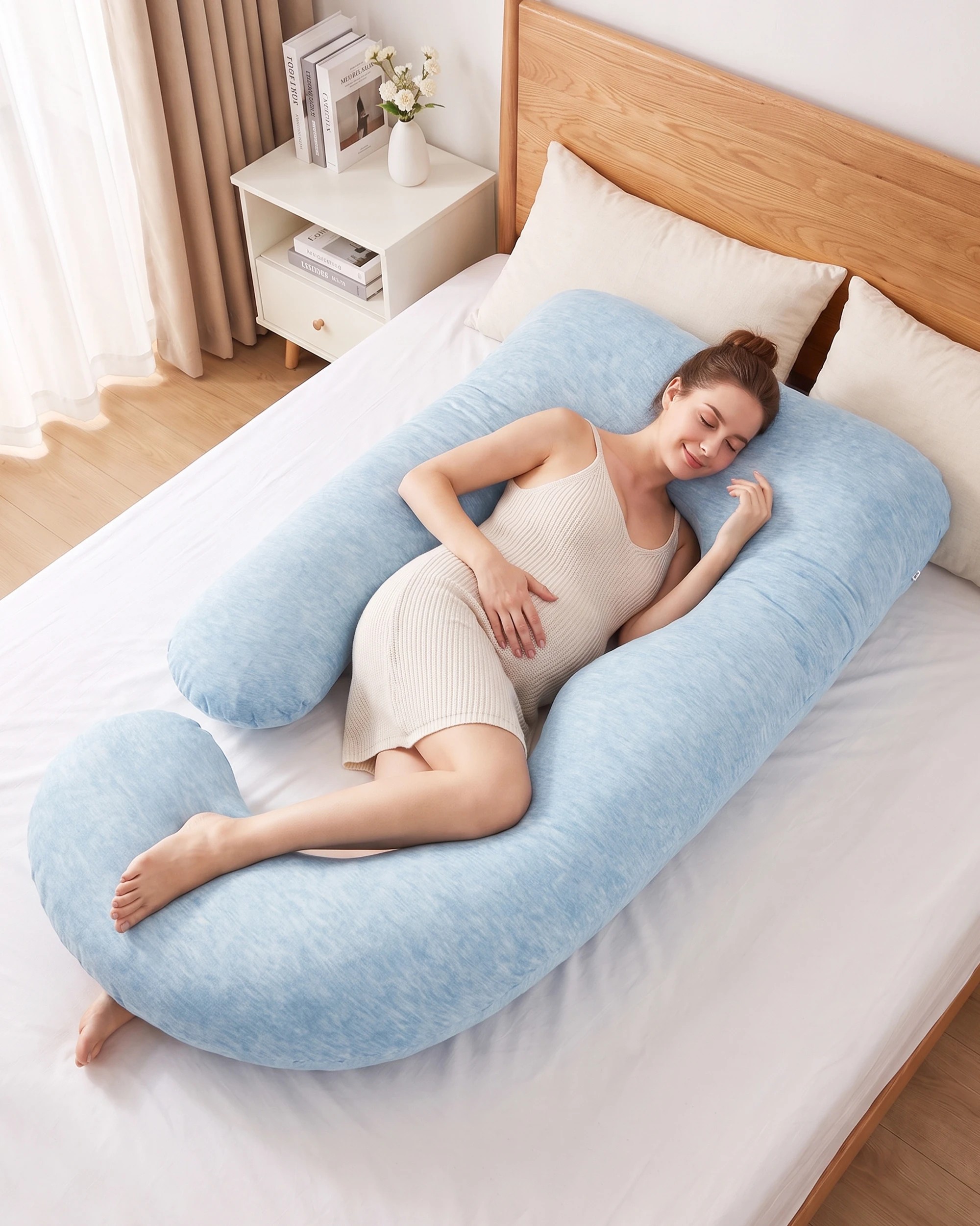 4 Playpals Cooling Pregnancy Pillow U-shaped 125cm Full Body Maternity Pillow Blue, 4 of 4