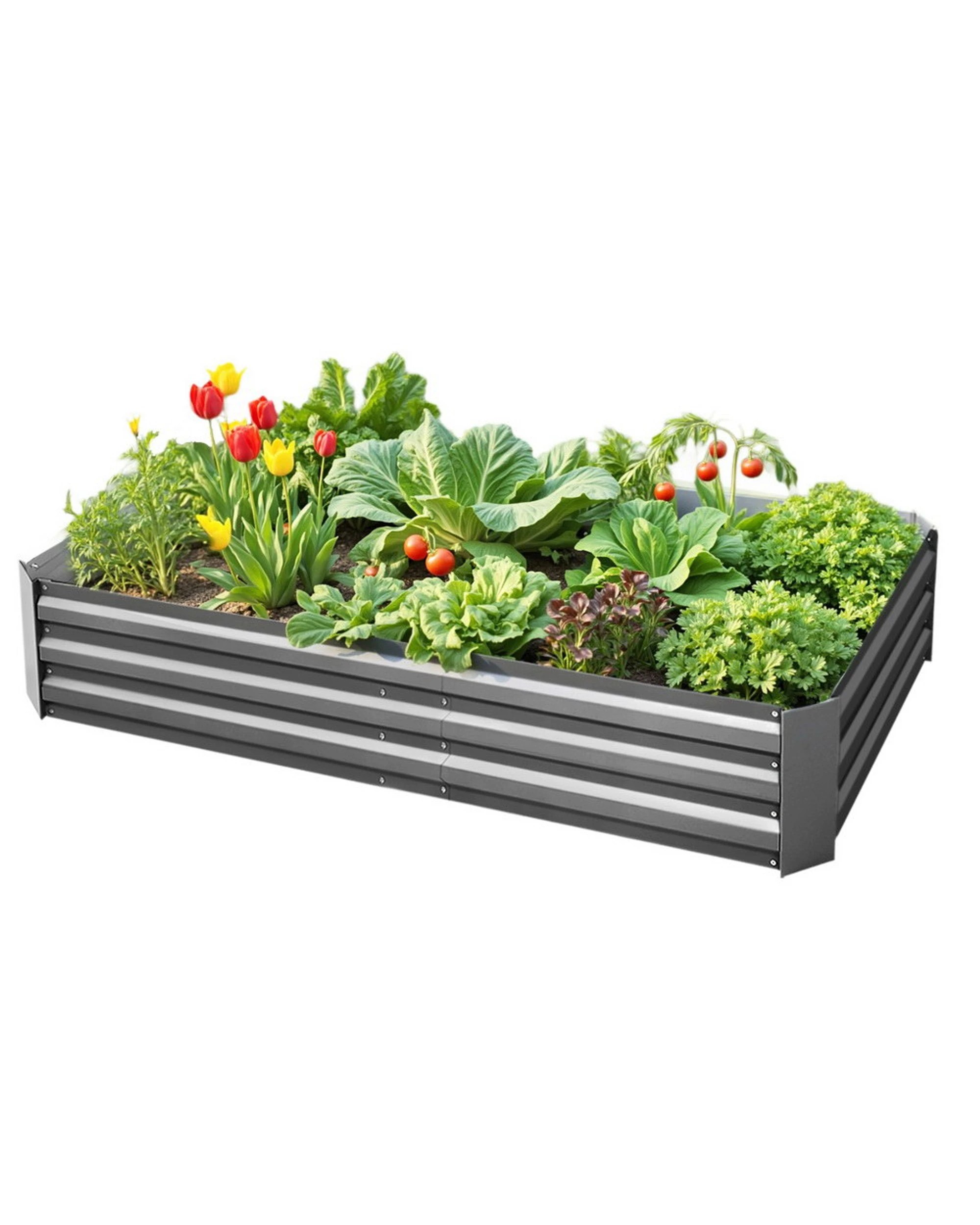1 Green Fingers Garden Bed 210x90cm Planter Box Raised Container Galvanised Steel - Grey, 1 of 7