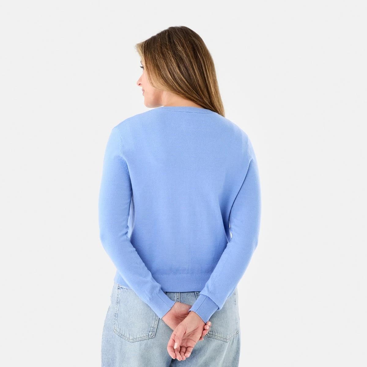 3 Lightweight Crew Neck Cardigan Cornflower, 3 of 6