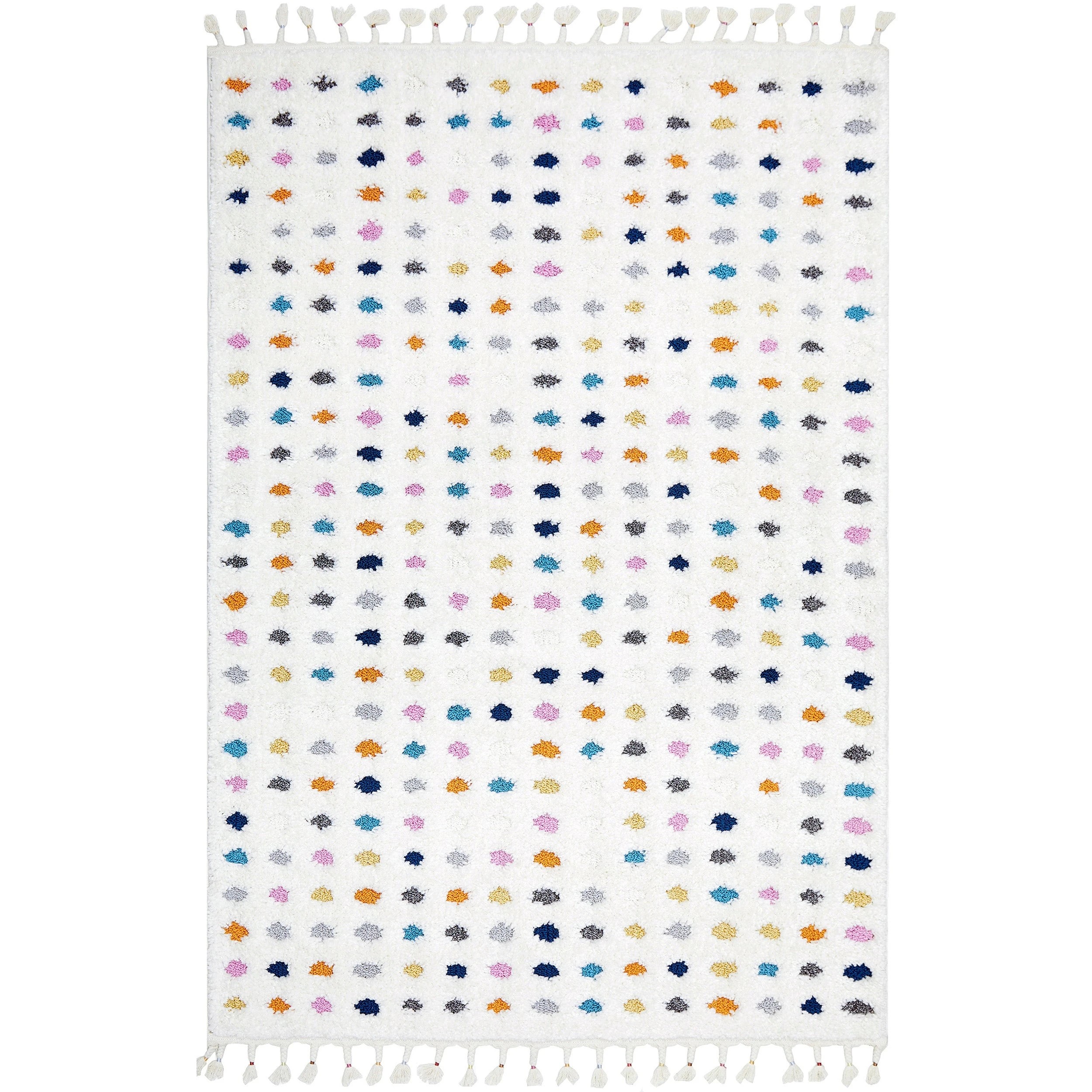 1 Common Ground Rugs Remy Polka 230x160cm - Medium Shag Rug - White, 1 of 9