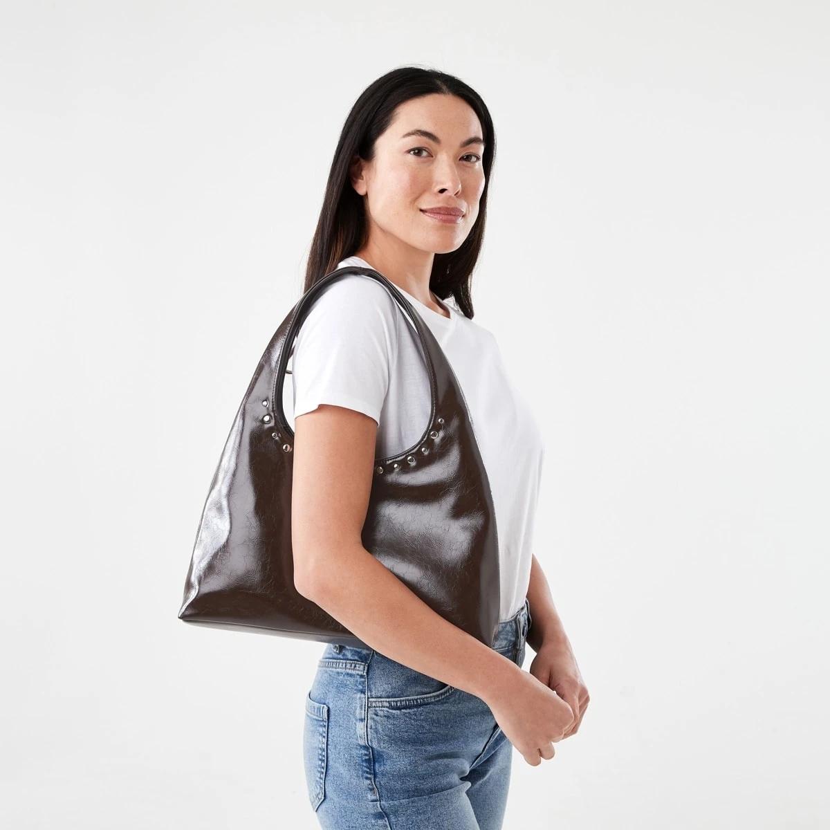 4 Stud Shoulder Bag Choc Plum, 4 of 10