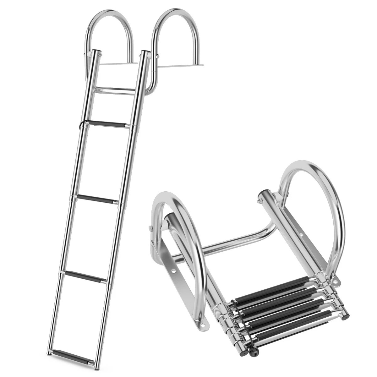 1 Costway Folding 4-Step Swimming Pool Ladder Telescoping Boat Ladder Stainless Steel, 1 of 1