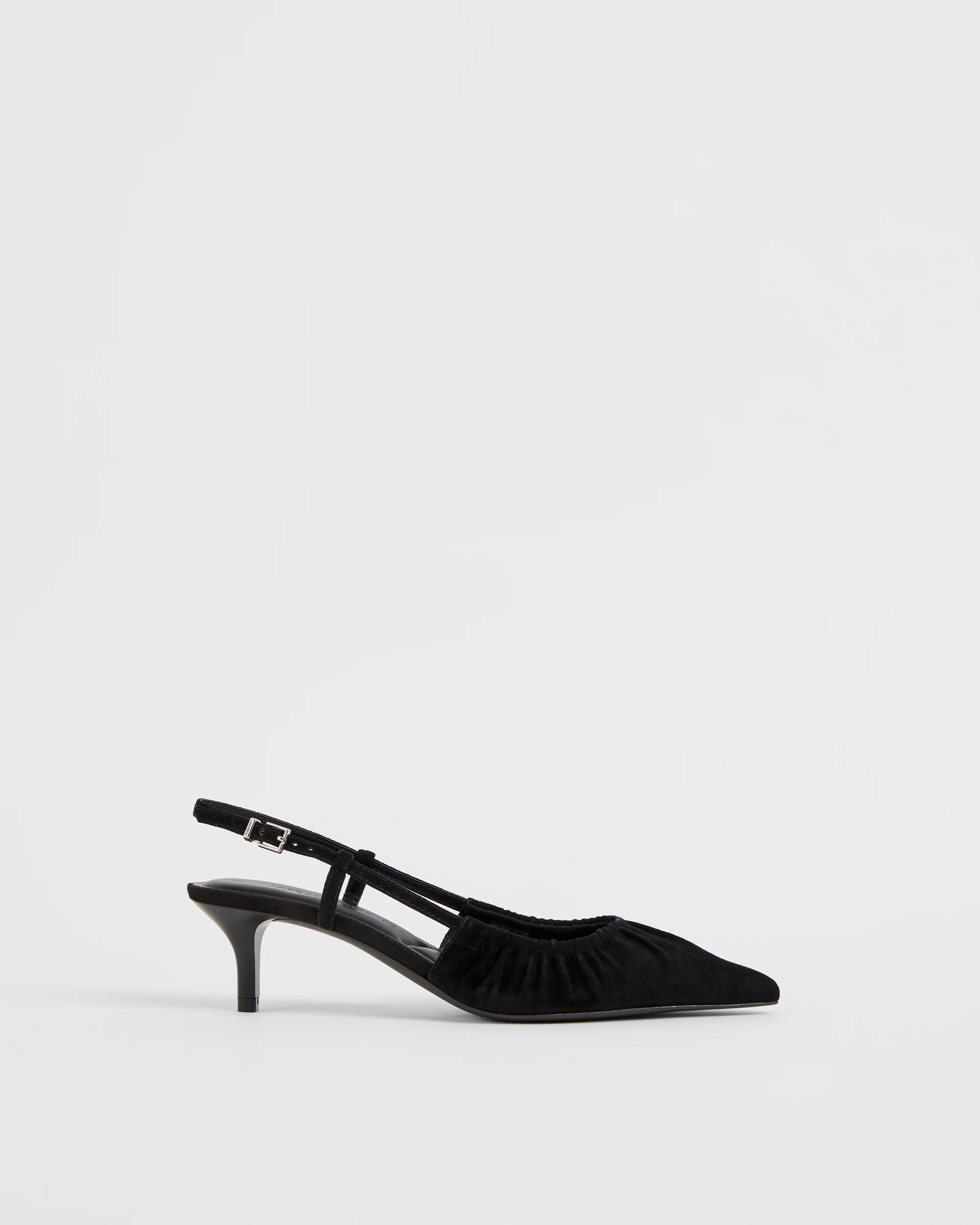 1 Target Woman Genuine Suede Leather Sling Back Gathered Kitten Heels - Kaia BLACK SUEDE, 1 of 3