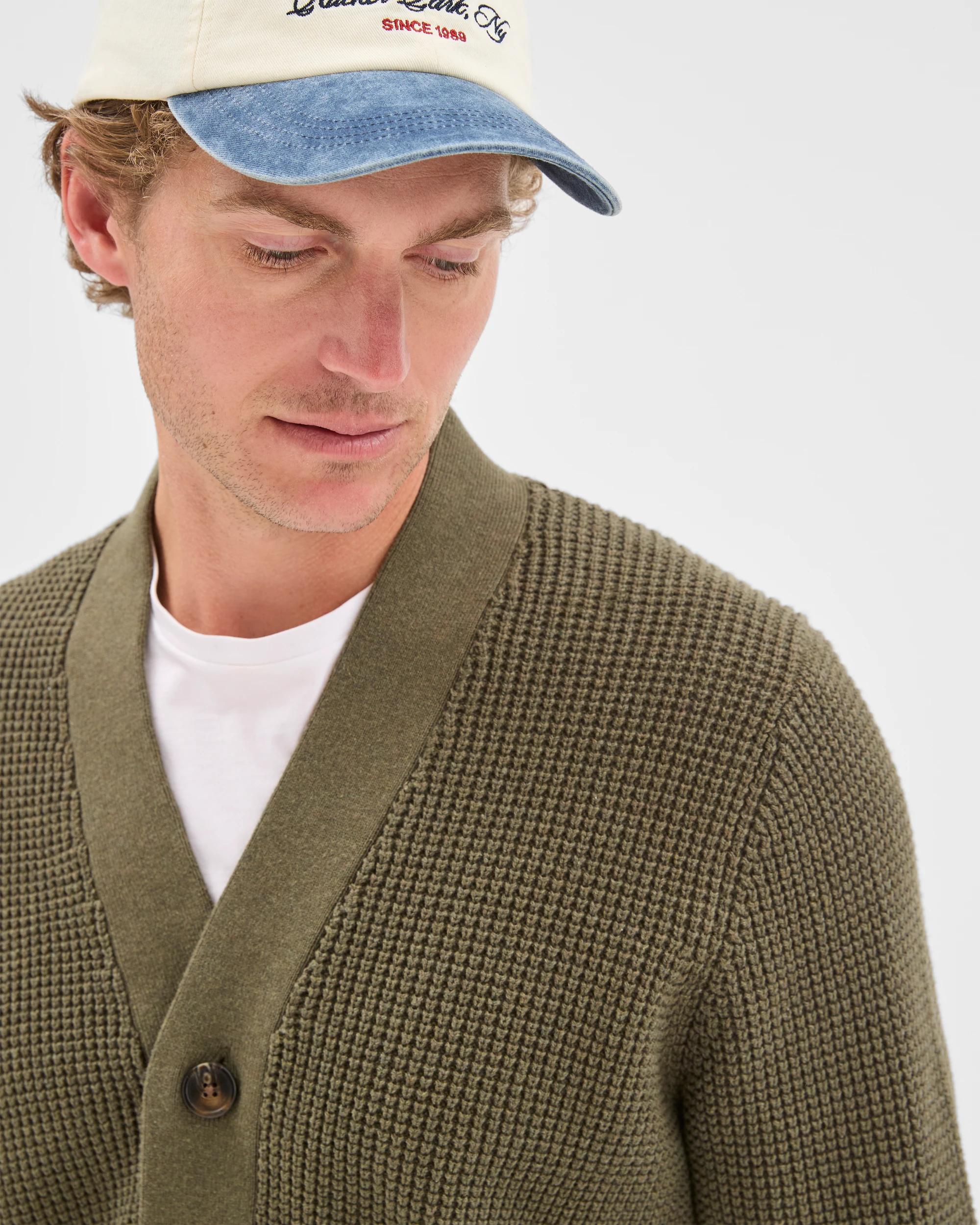 5 Target Man Australian Cotton V-Neck Waffle Knit Cardigan KHAKI, 5 of 6