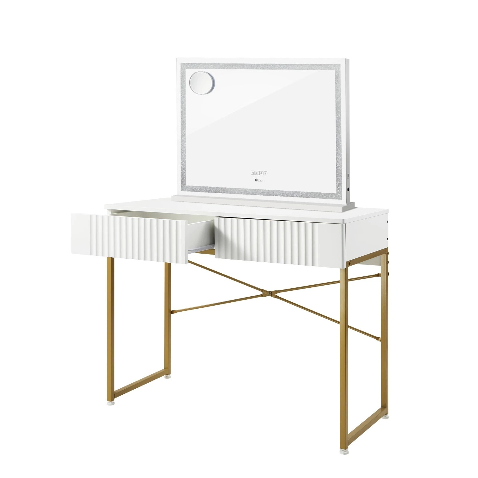 1 Oikiture Dressing Table Bluetooth Makeup Mirror 80x62cm Crystal Vanity Mirrors - White, 1 of 8