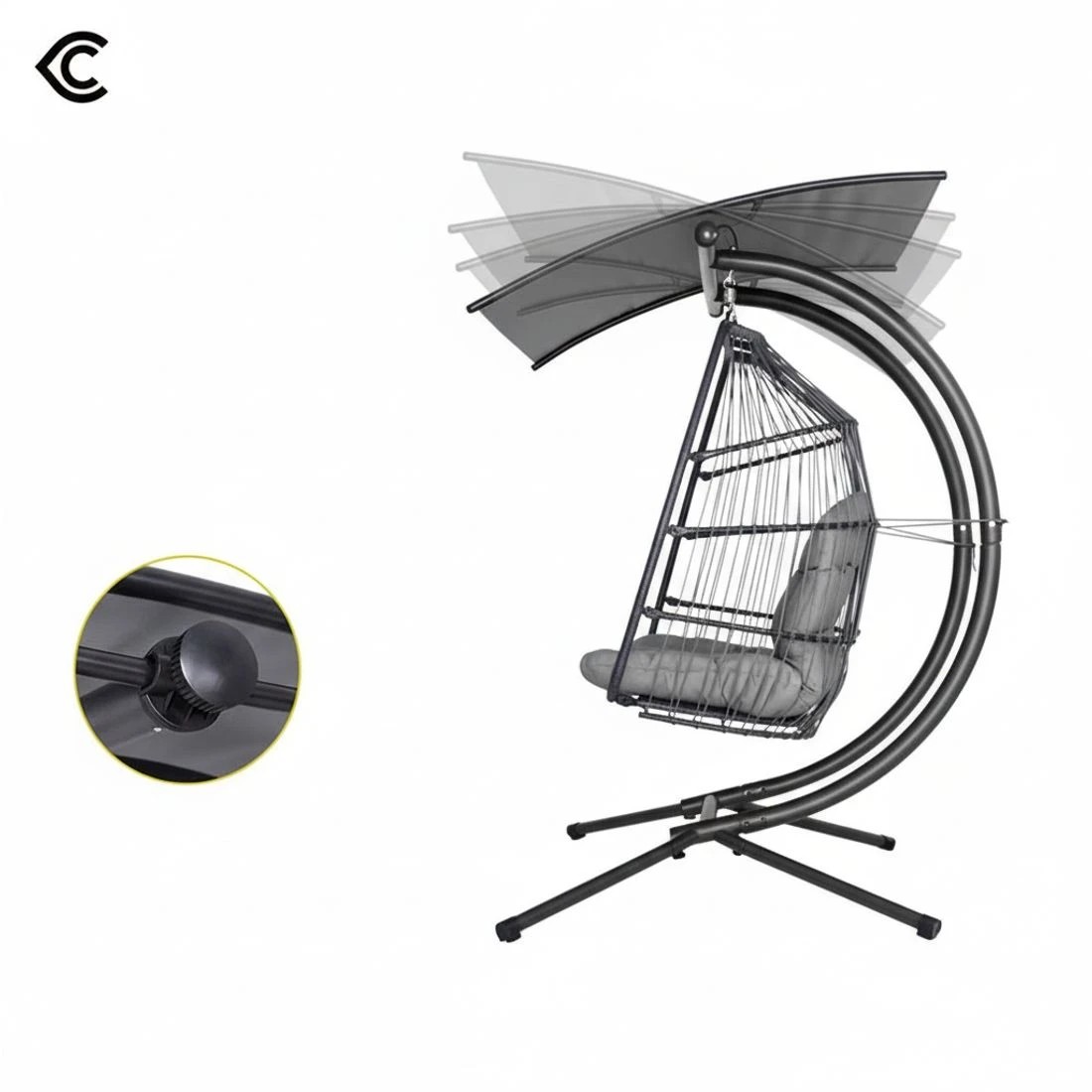 5 Gardeon Outdoor Egg Swing Chair Wicker Furniture Pod Stand Canopy 2 Seater - Grey, 5 of 6