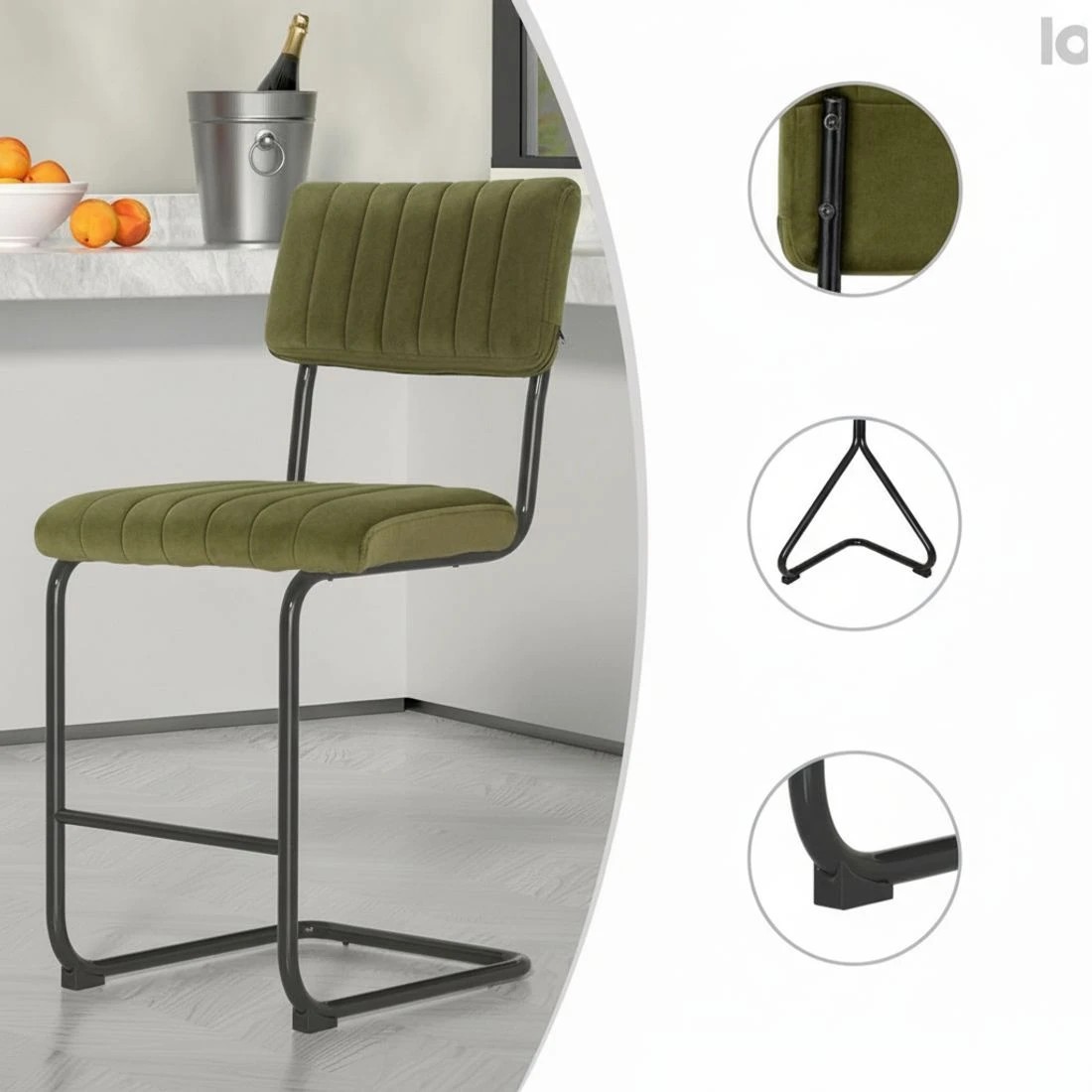 6 Artiss 2x Bar Stools Velvet Chairs Green - Green, 6 of 7