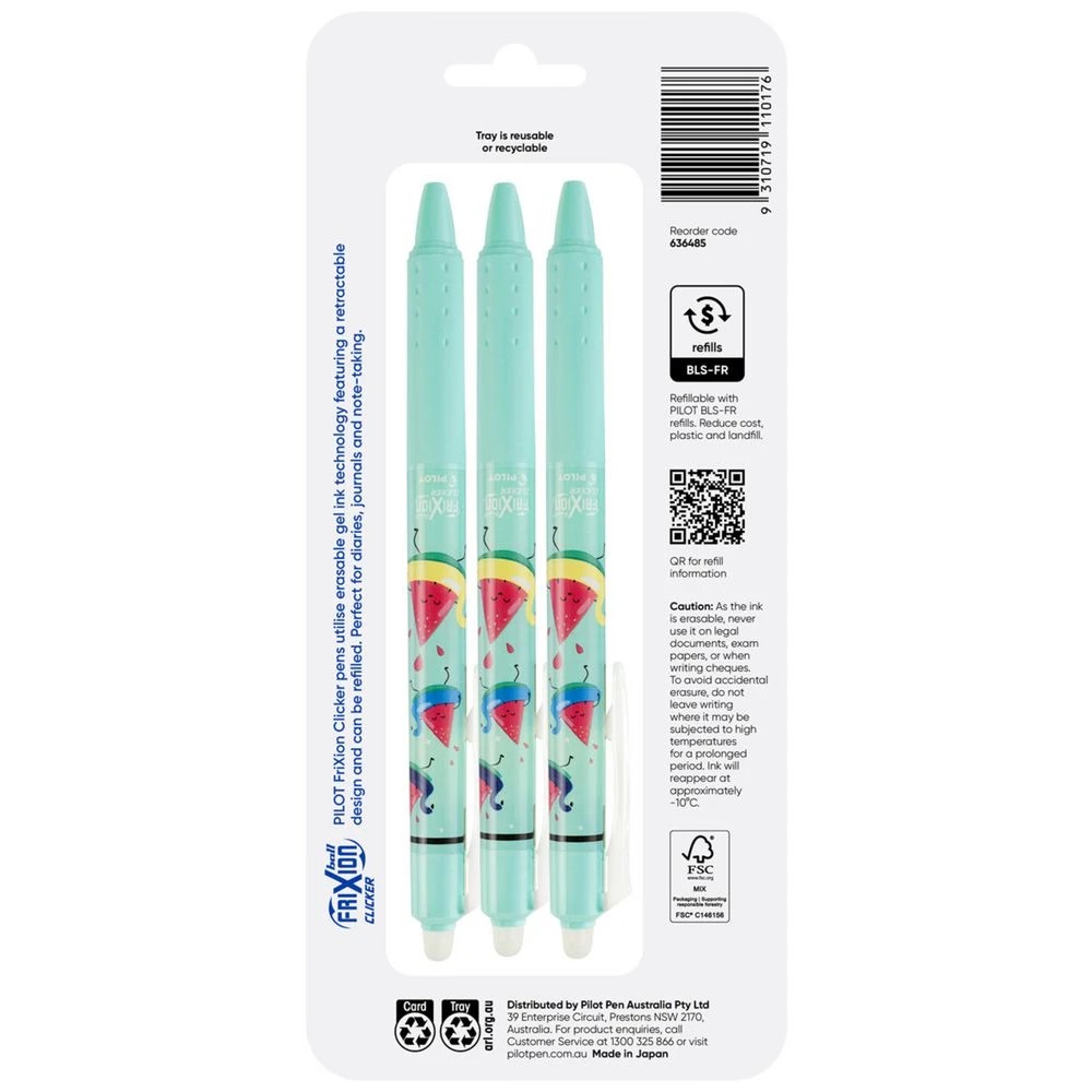 2 PILOT FriXionClicker PoolParty Erasable Gel Pen 0.7 Black 3Pk, 2 of 7