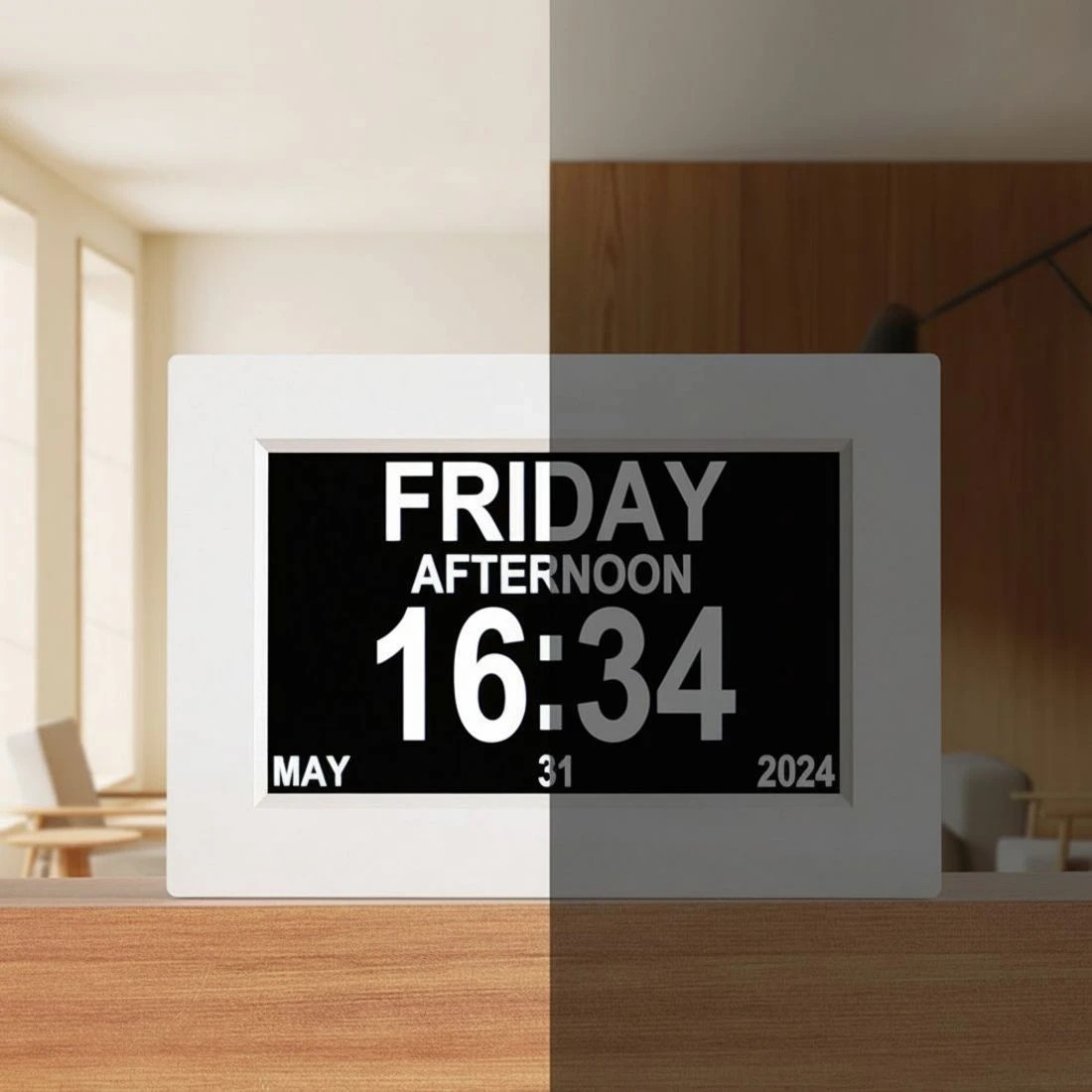 4 Artiss 8" Digital Day Clock Calendar Alarm - White, 4 of 4