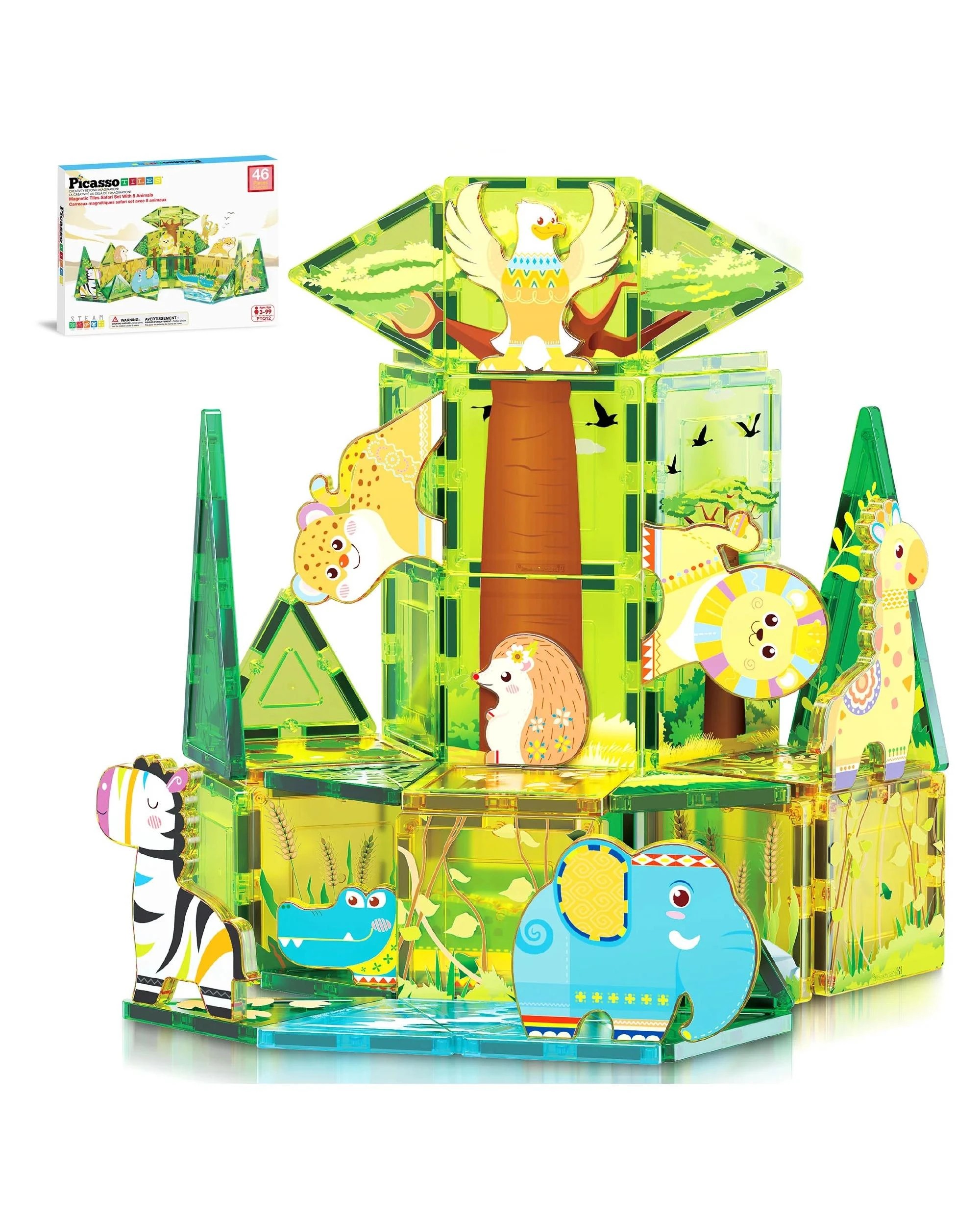 1 PicassoTiles Magnetic Tile Safari Animals Building Set 46 Pieces, 1 of 9