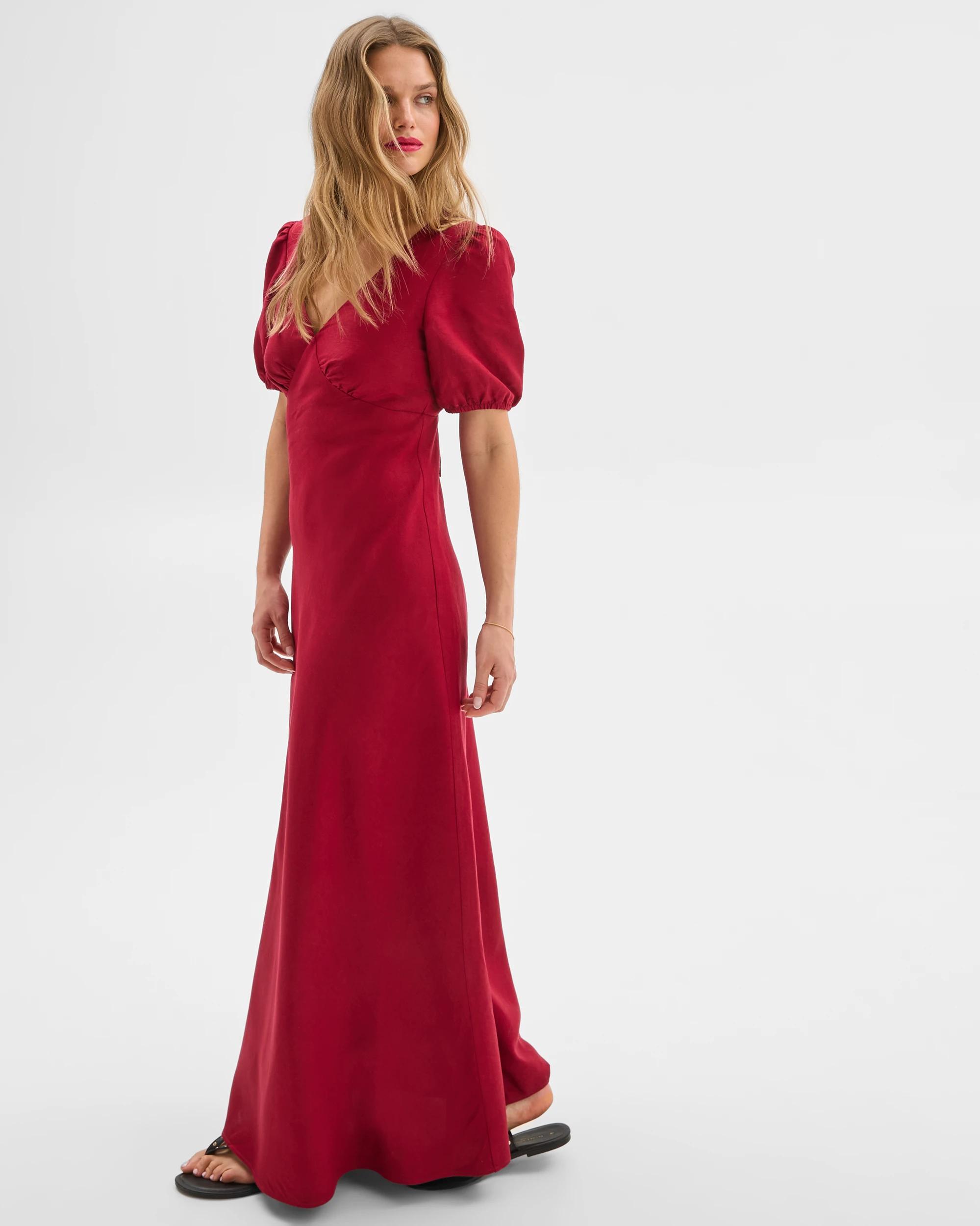 3 European Linen Blend Puff Sleeve Maxi Dress - Lily Loves RHUBARB, 3 of 6