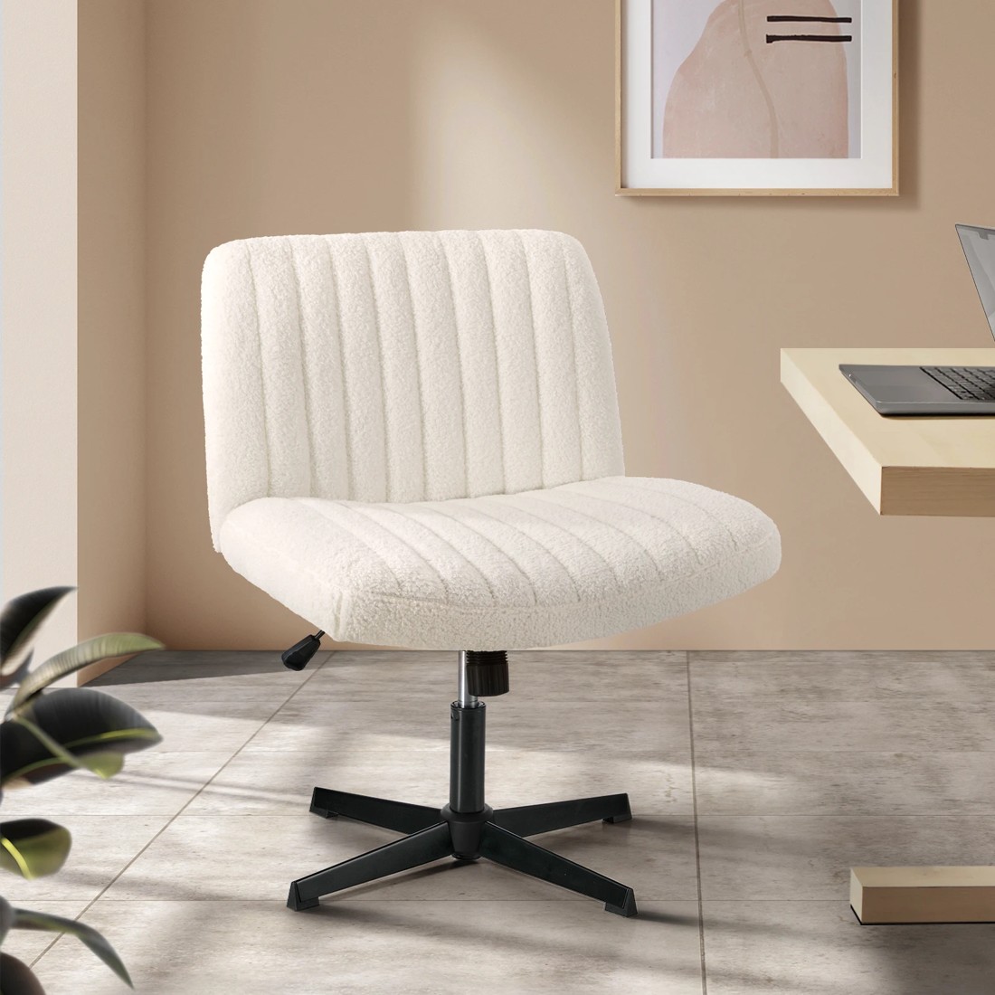 10 Oikiture Armless Office Desk Chair Sherpa
 - White, 10 of 10