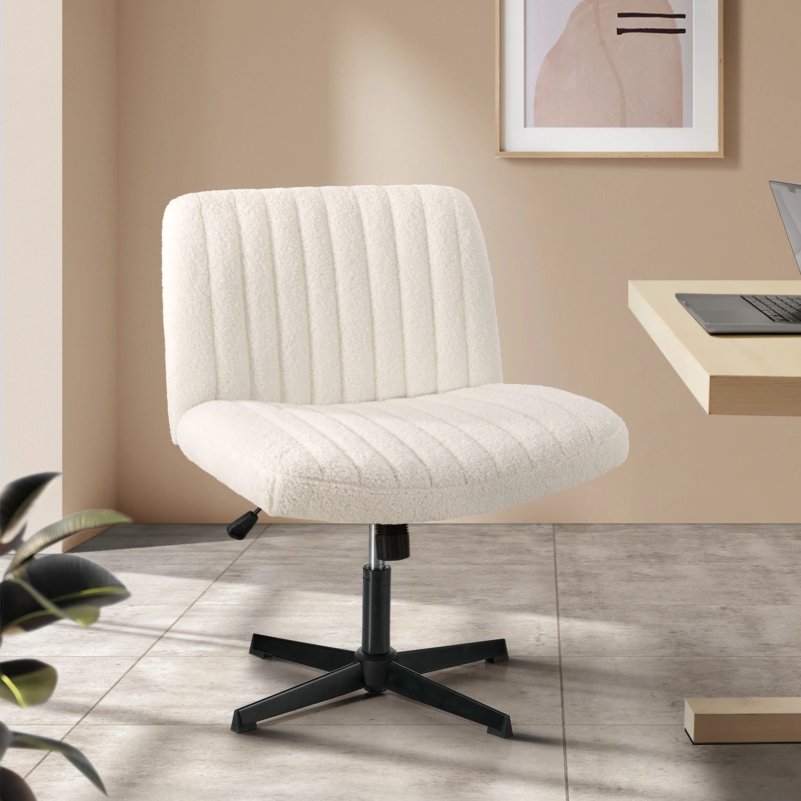 10 Oikiture Armless Office Desk Chair Sherpa
 - White, 10 of 10