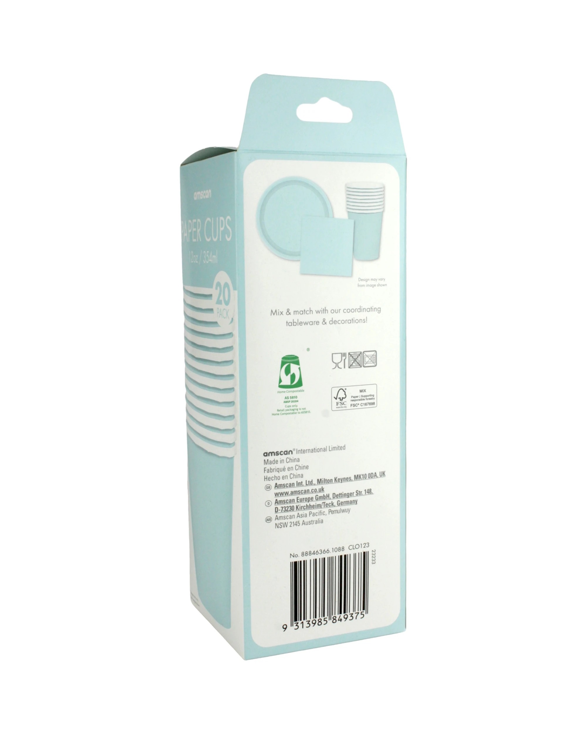 3 Amscan Paper Cups 354ml Pack of 20 - Pastel Blue - Pastel Blue, 3 of 3