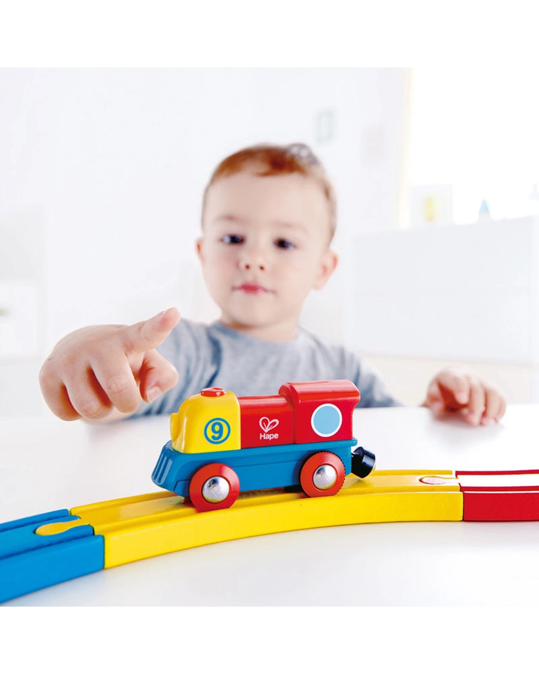 Hape Kids Toddler Brave Little Engine Wooden Motorised Train Play Toy ...